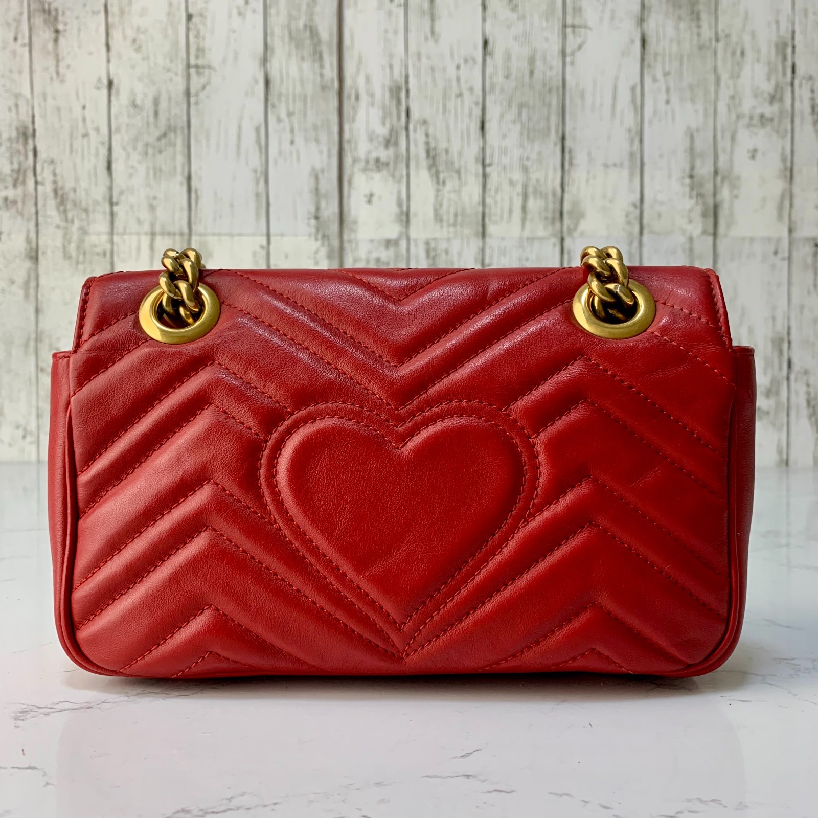 GUCCI GG Marmont Quilting Small Crossbody Shoulder Bag Red Auth【Condition:S】