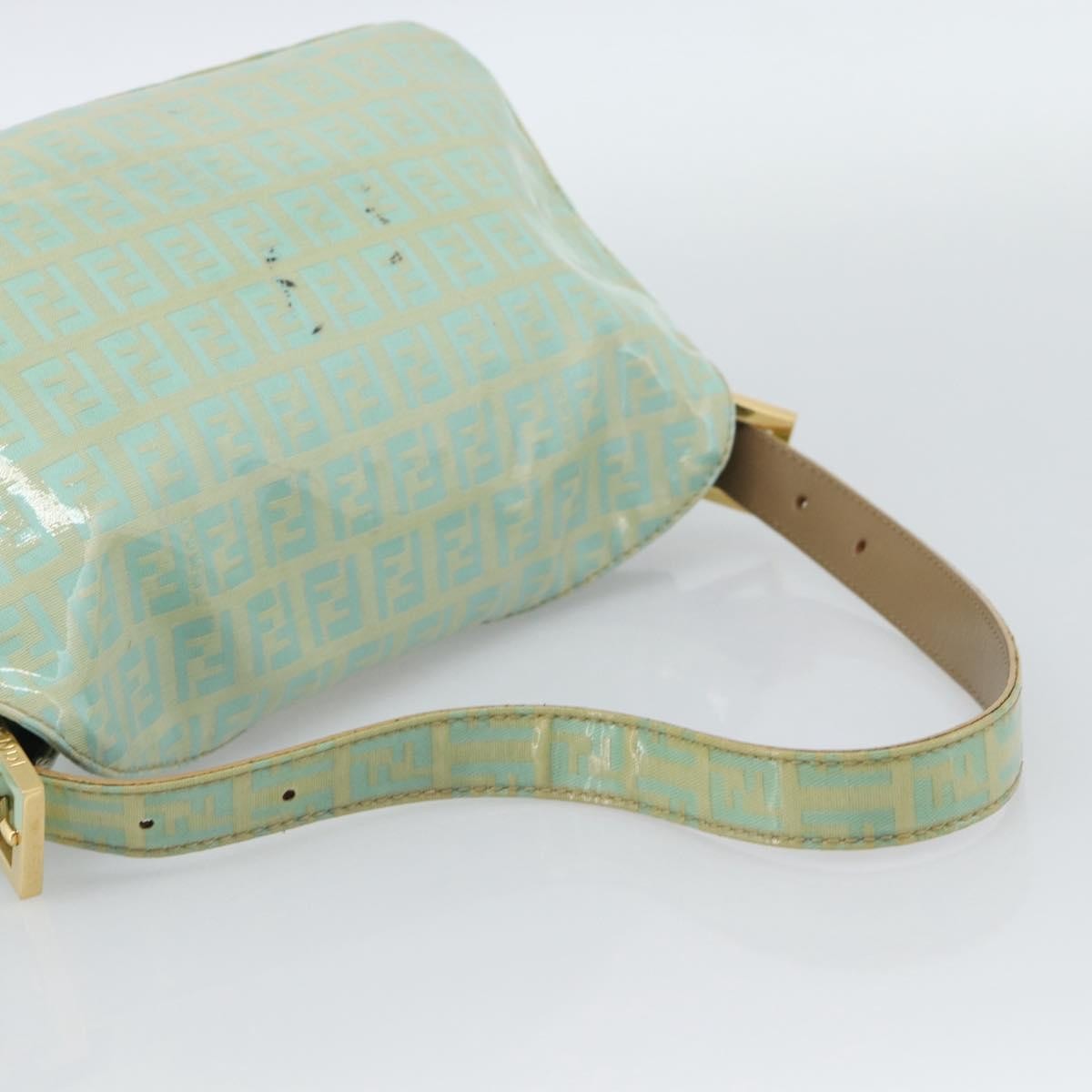 FENDI Zucchino Canvas Mamma Baguette Bag Coated Canvas Gold Green Auth 190420A