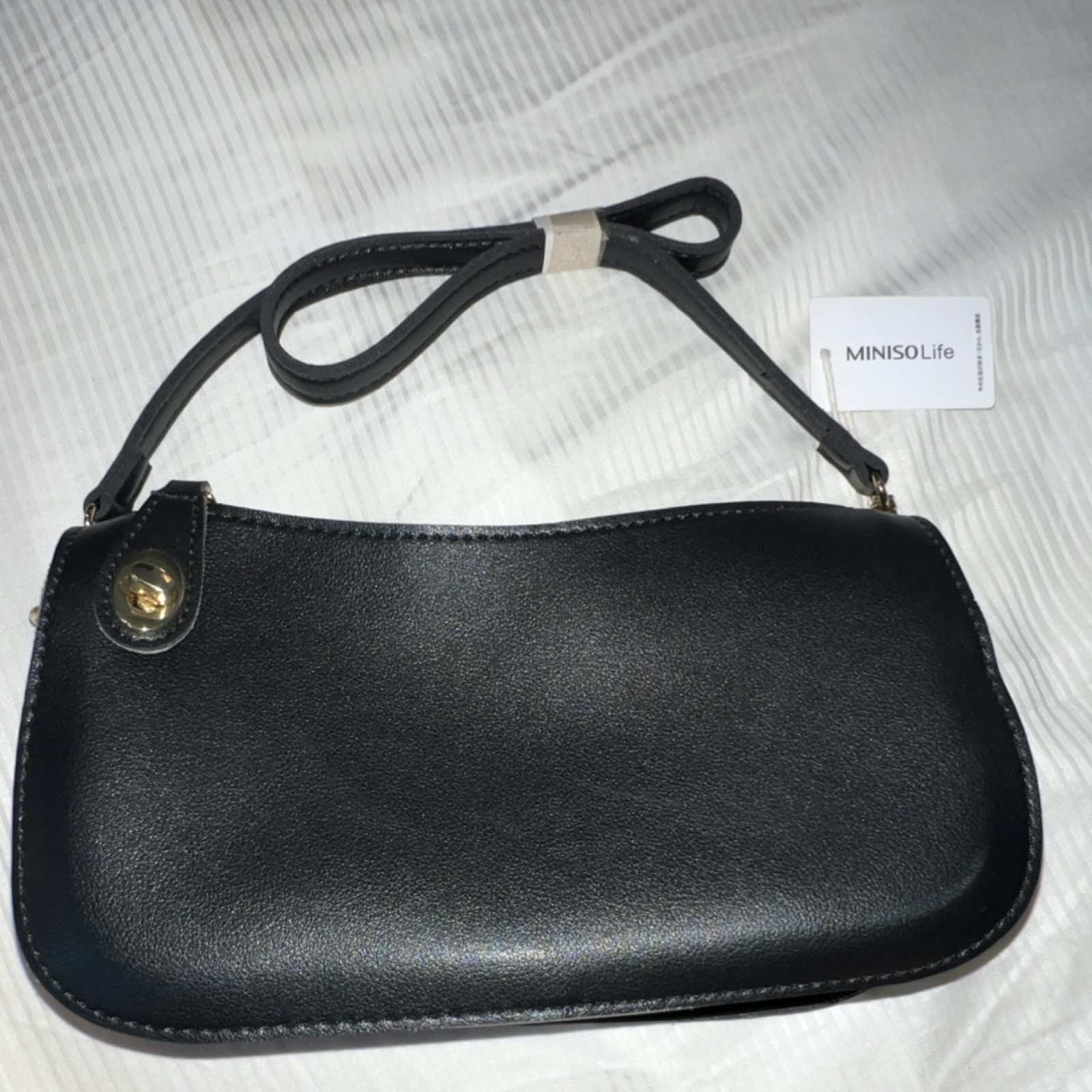 MINISO Life Black Shoulder Bag Gold-Tone Hardware Zip Closure Women