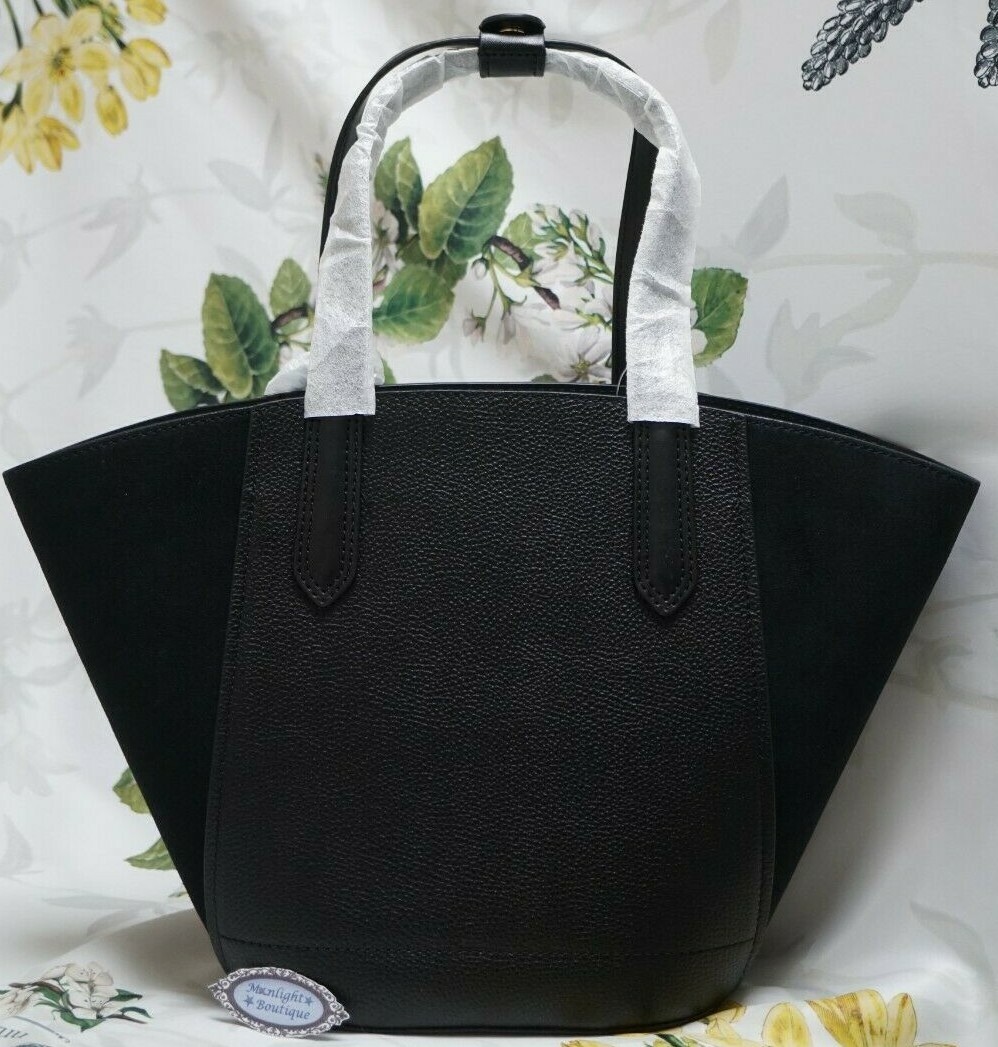 NWT MICHAEL KORS PORTIA SMALL Tote Bucket Bag In BLACK Leather Suede Gold Tone