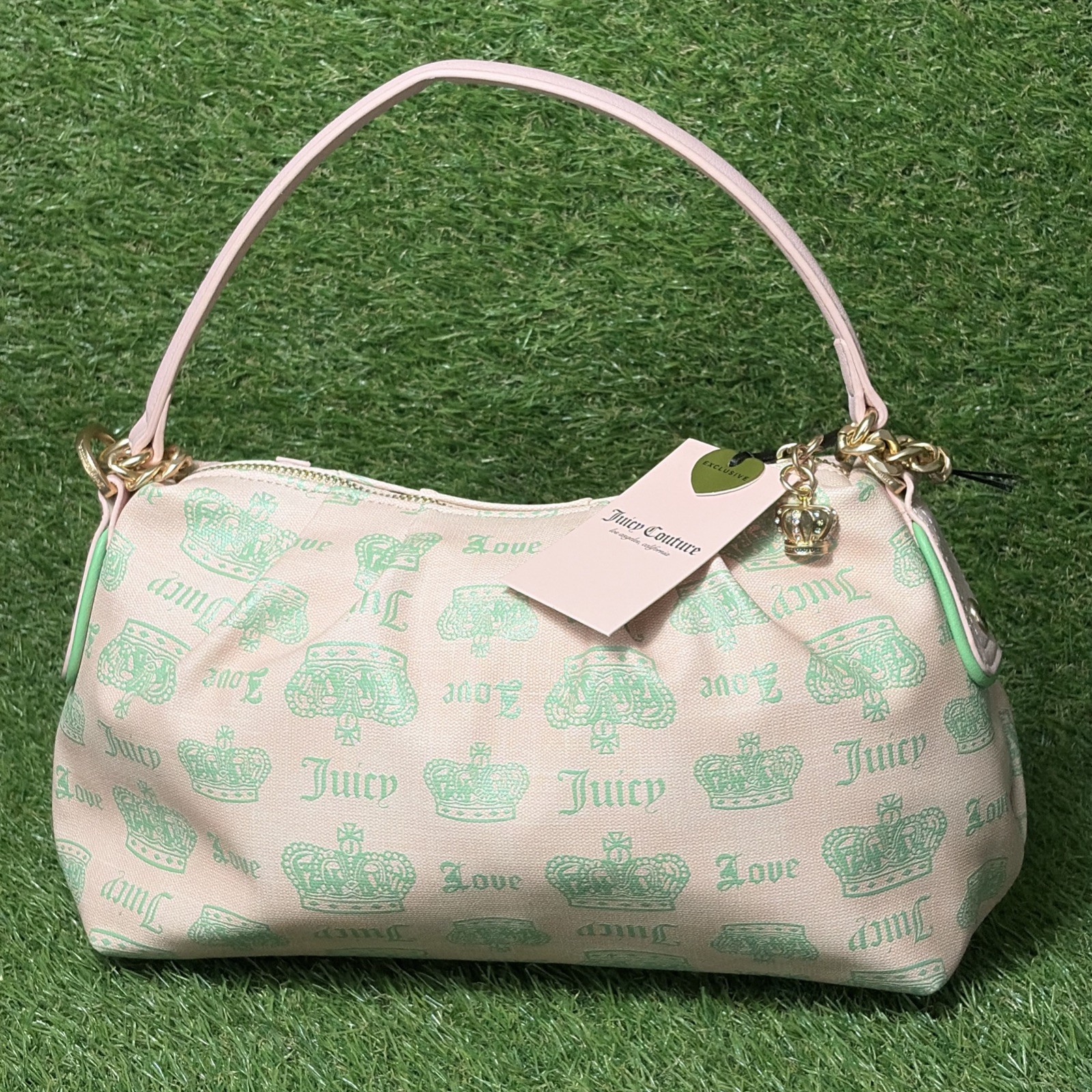 JUICY COUTURE JUICY FAN CLUB SHOULDER BAG PINK DIAMOND RETRO GREEN