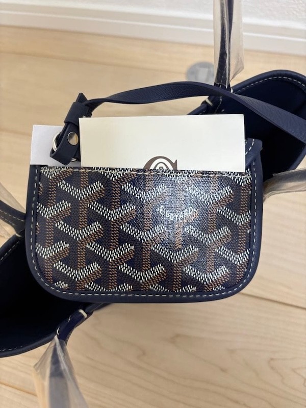 Goyard Anjou Mini Tote Bag Pouch Navy Embroidery Hand Purse Reversible Auth New