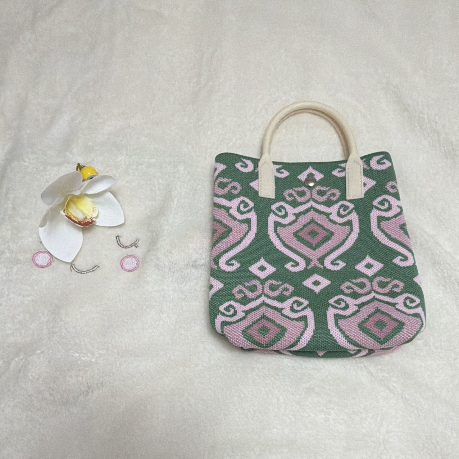 Women’s Geometric Top Handle Bag Green Pink Detachable Strap Stitching Casual
