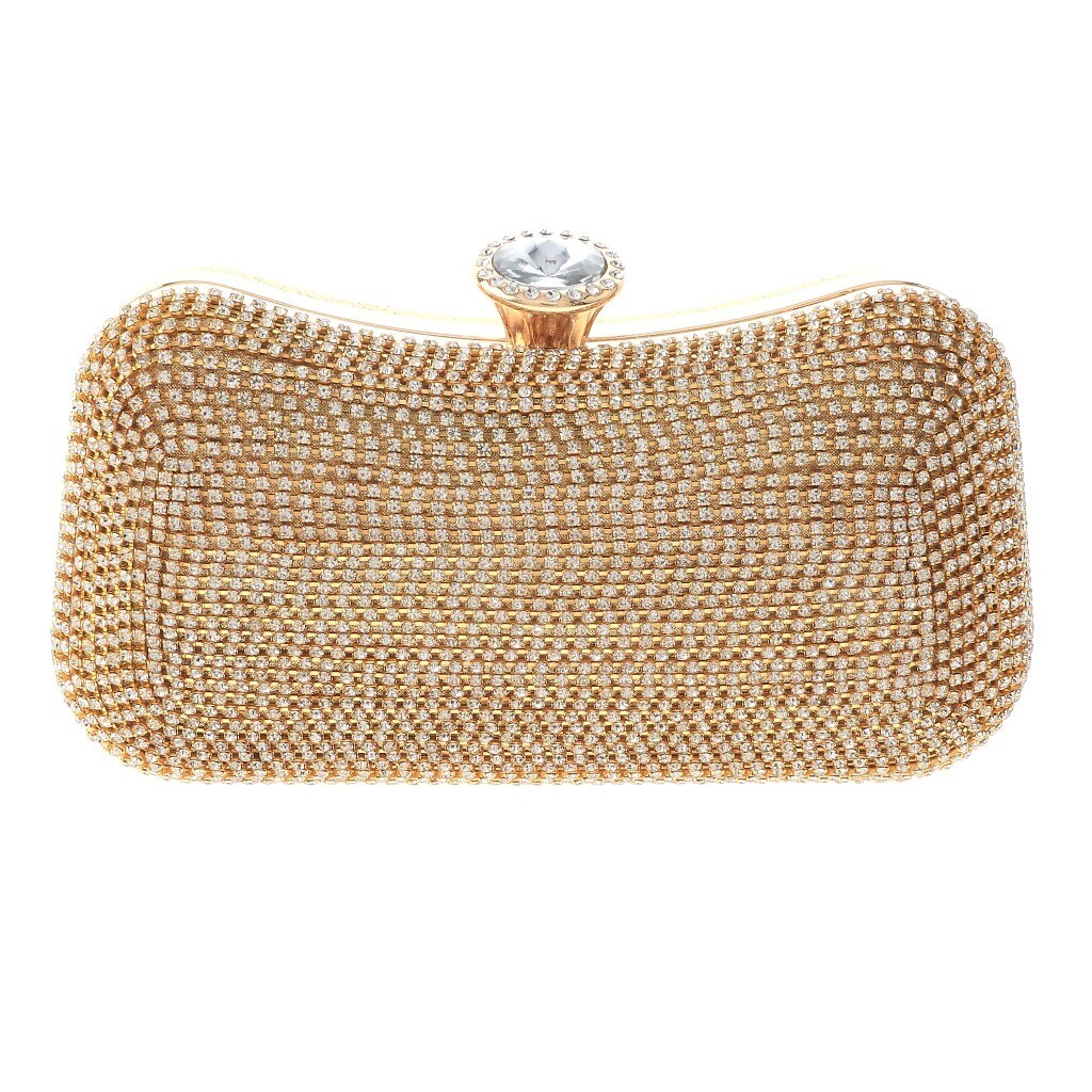 Gold Tone Metal Glitter Fabric Rhinestone Clutch Evening Bag TLX171-GLD
