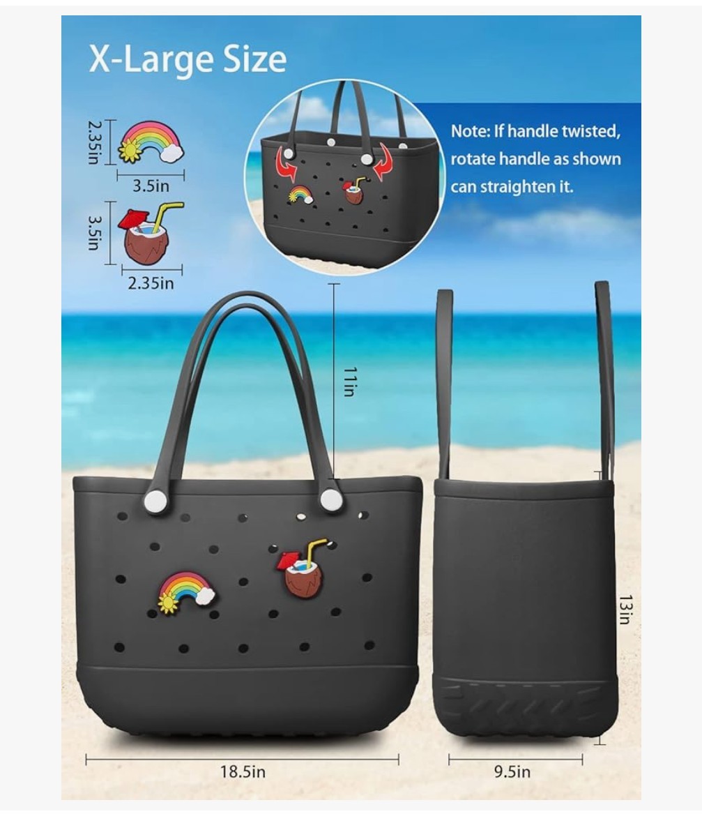 EVA Beach Bag Rubber Tote Waterproof Travel Sports Croc Women XLARGE – Black