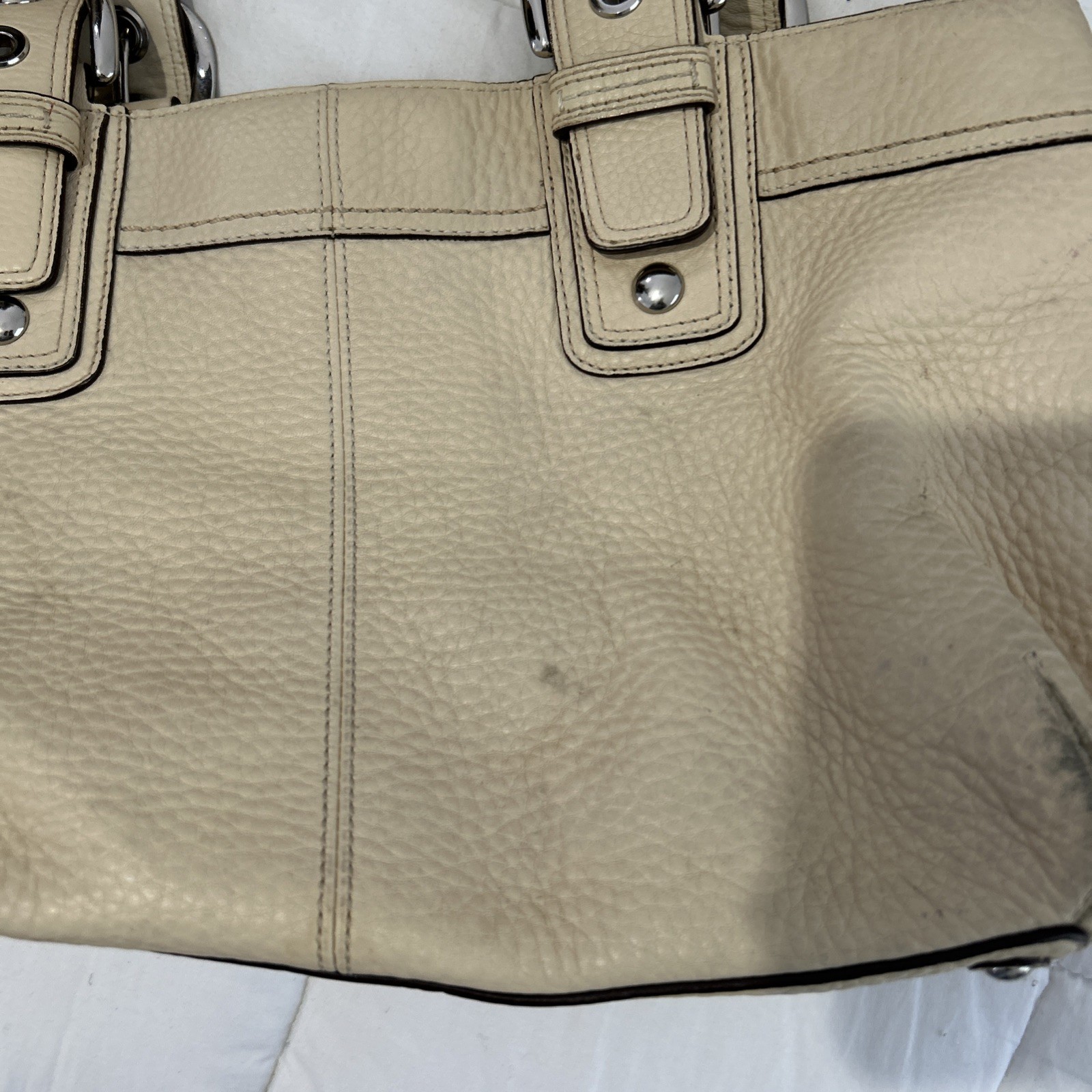 Coach Legacy Tote Bag F13732 Cream Pebbled Leather Satchel Silver Hardware Purse