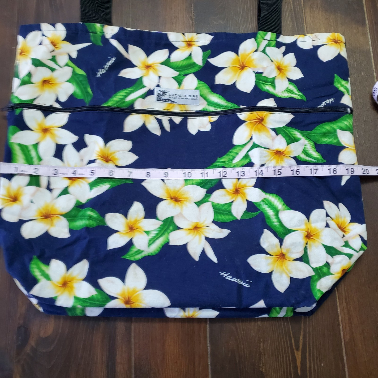 Local Design Hawaii Tote Bag Reversible Blue White Plumeria Purple Sea Turtles