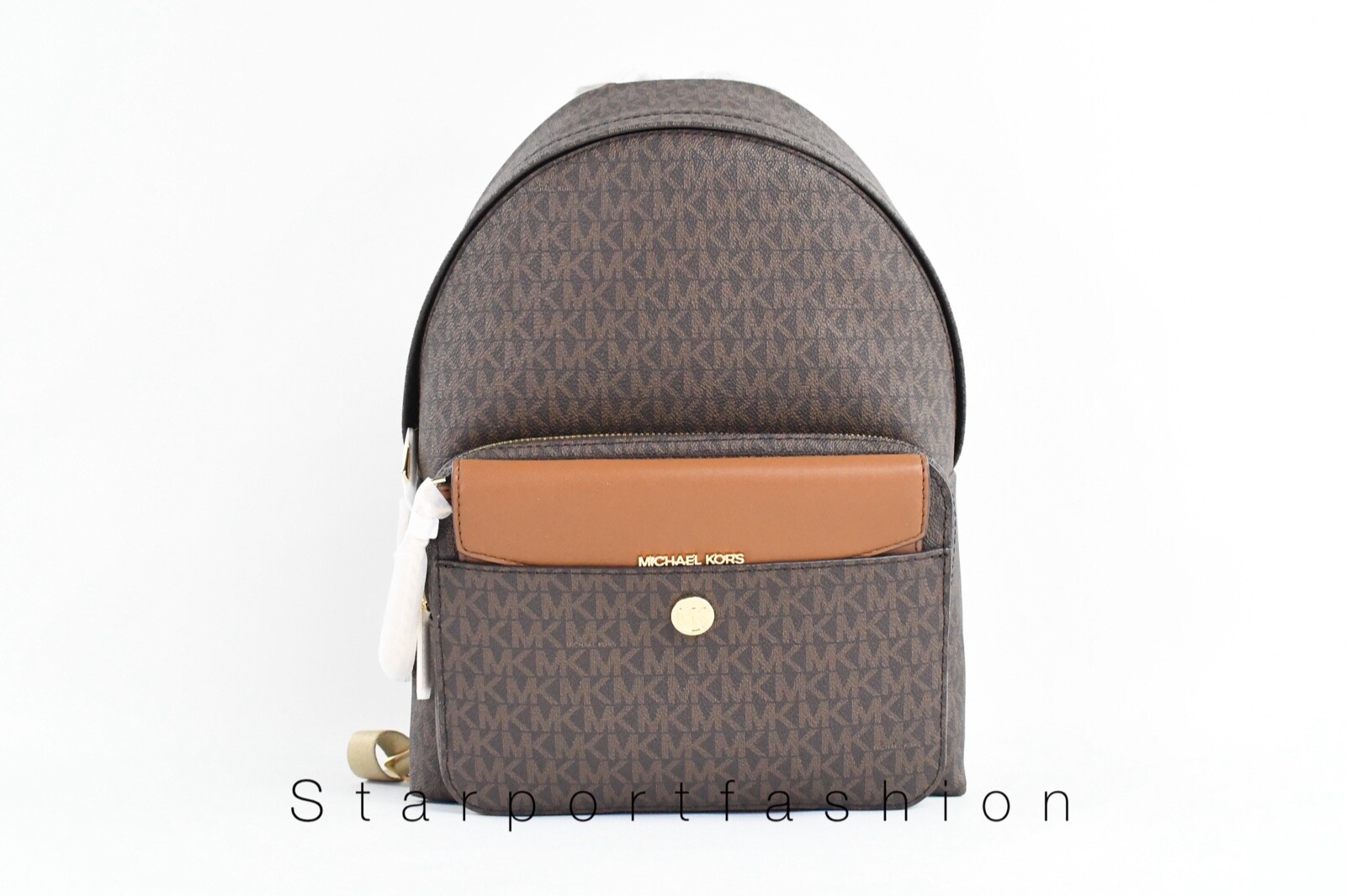 Michael Kors Maisie Medium 2in1 Leather Backpack MK Bag with Pouch In Brown Sig