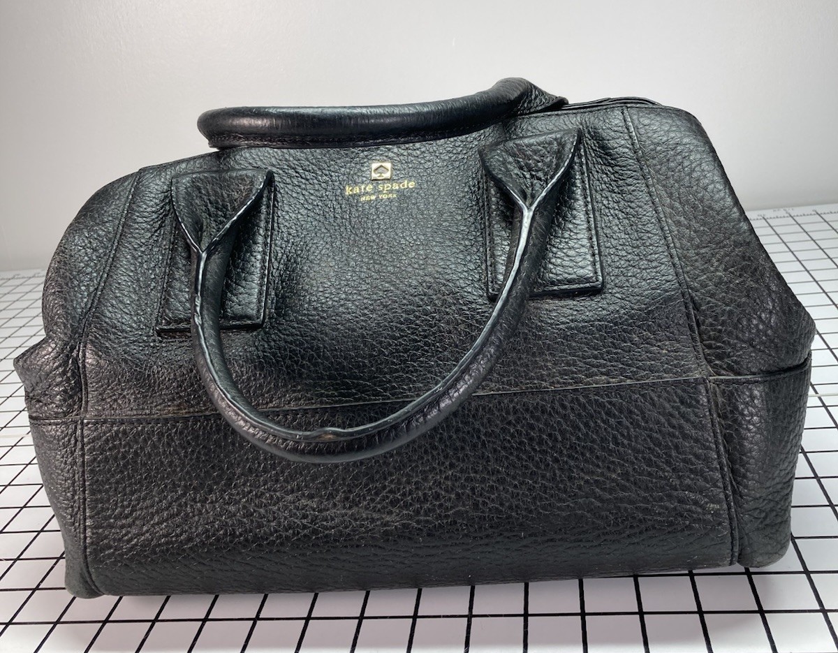 KATE SPADE Black Pebble Leather Bag Satchel Shoulder Strap Missing 14”