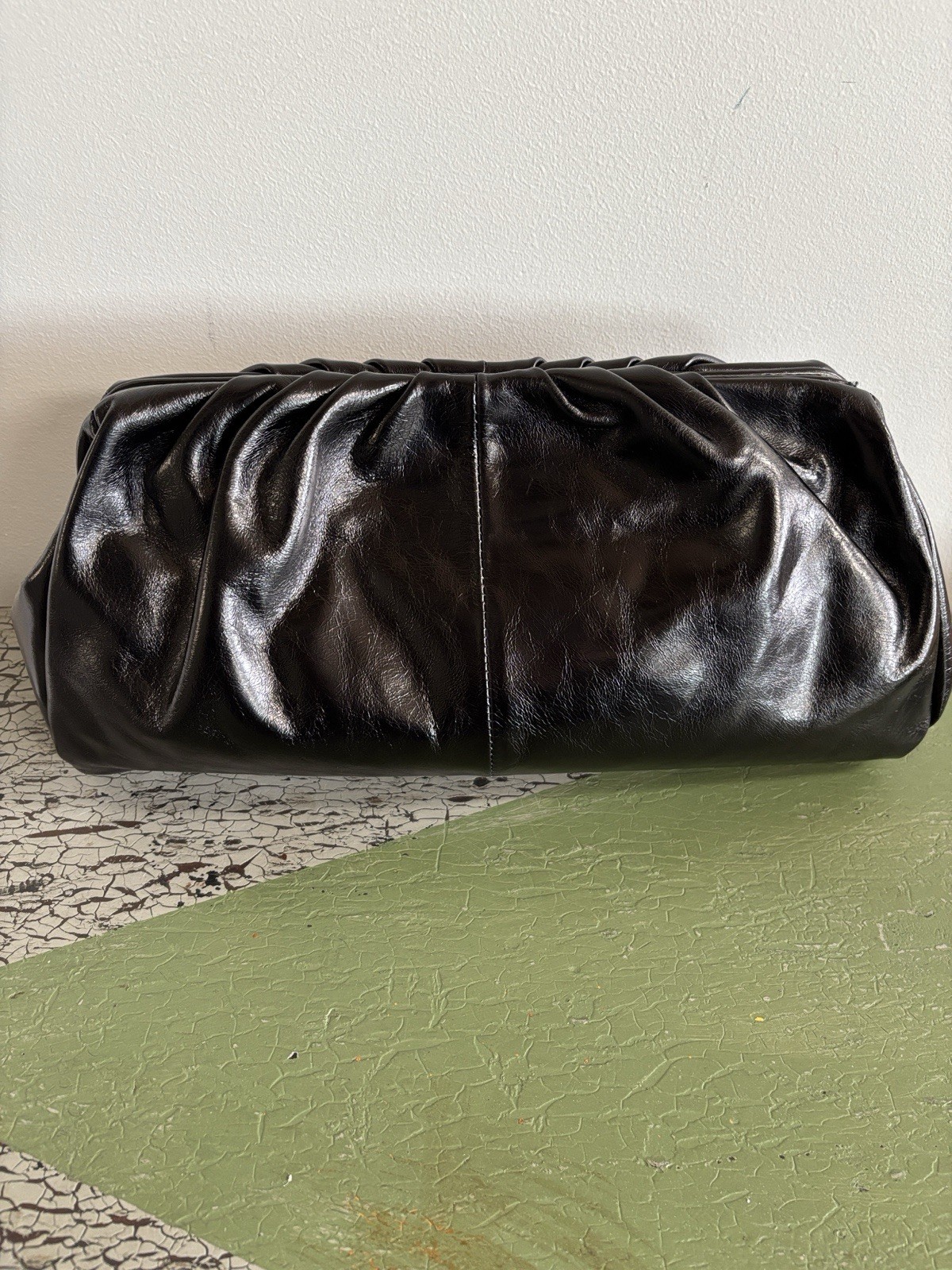 Hobo Angela Black Gathered Leather Clutch Bag Retro Rare Moto Biker Boho Purse