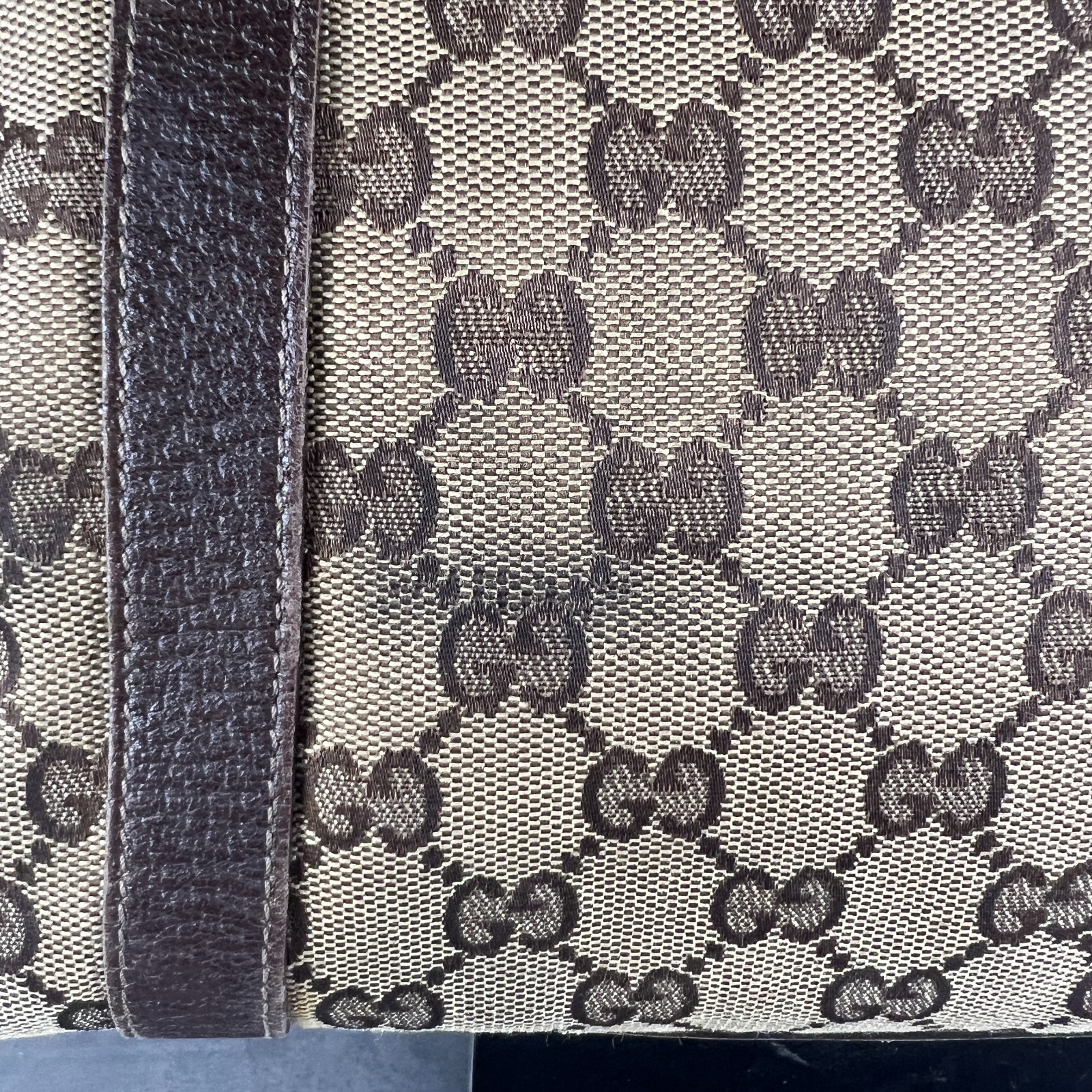 Gucci GG Canvas Tote Bag 141470 Brown Leather Shoulder Bag From Japan Authentic