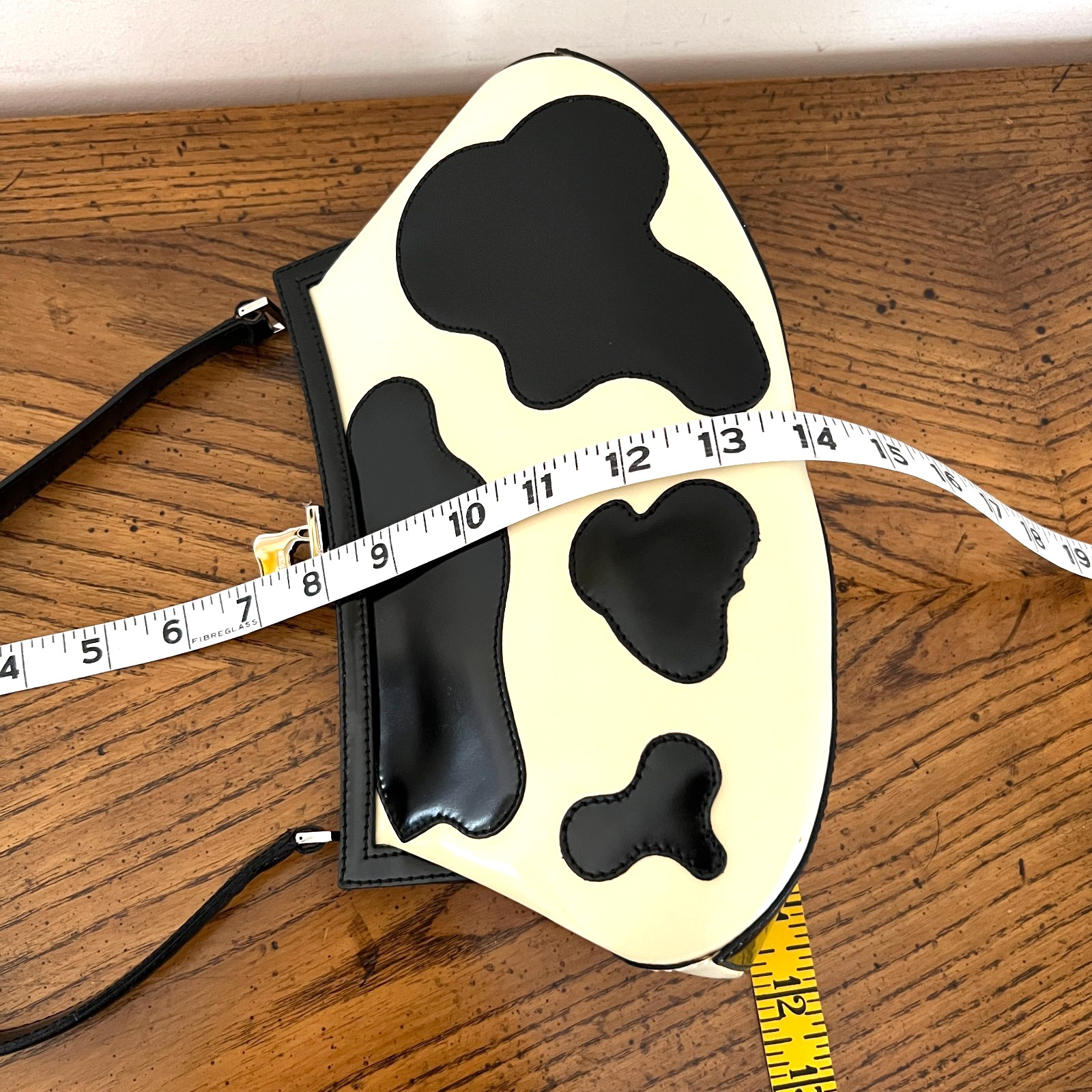 MOSCHINO Cow Print Shoulder Bag Purse Limited Edition Patent Leather Flip Lock