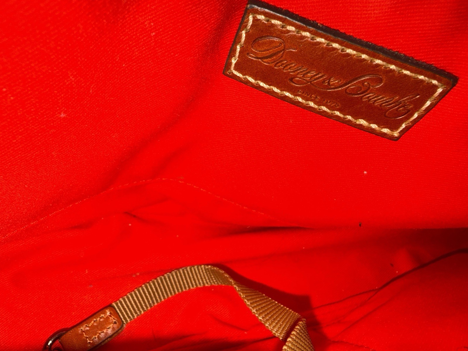 Dooney & Bourke Pebbled Gray Tote, Brown Straps, Red Lining, Zip, Charm