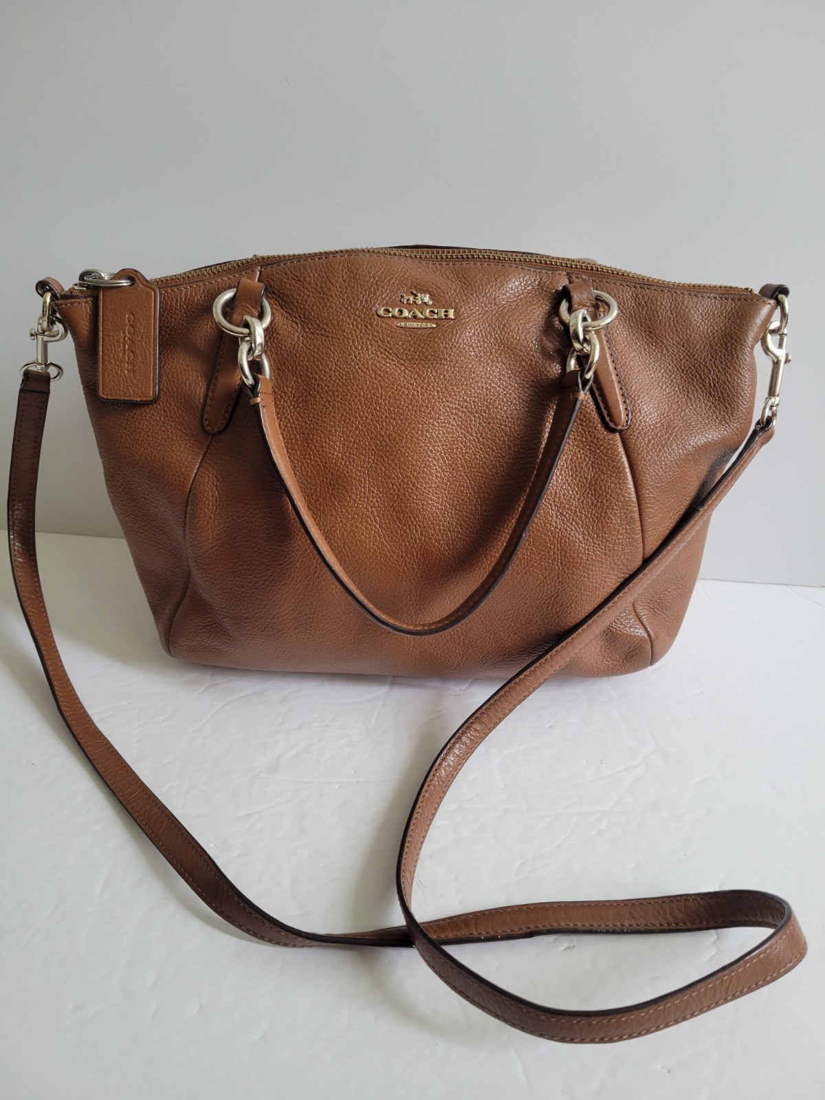 Coach Kelsey F36675 Tan Pebble Leather Handbag Crossbody Shoulder 2-way Convert