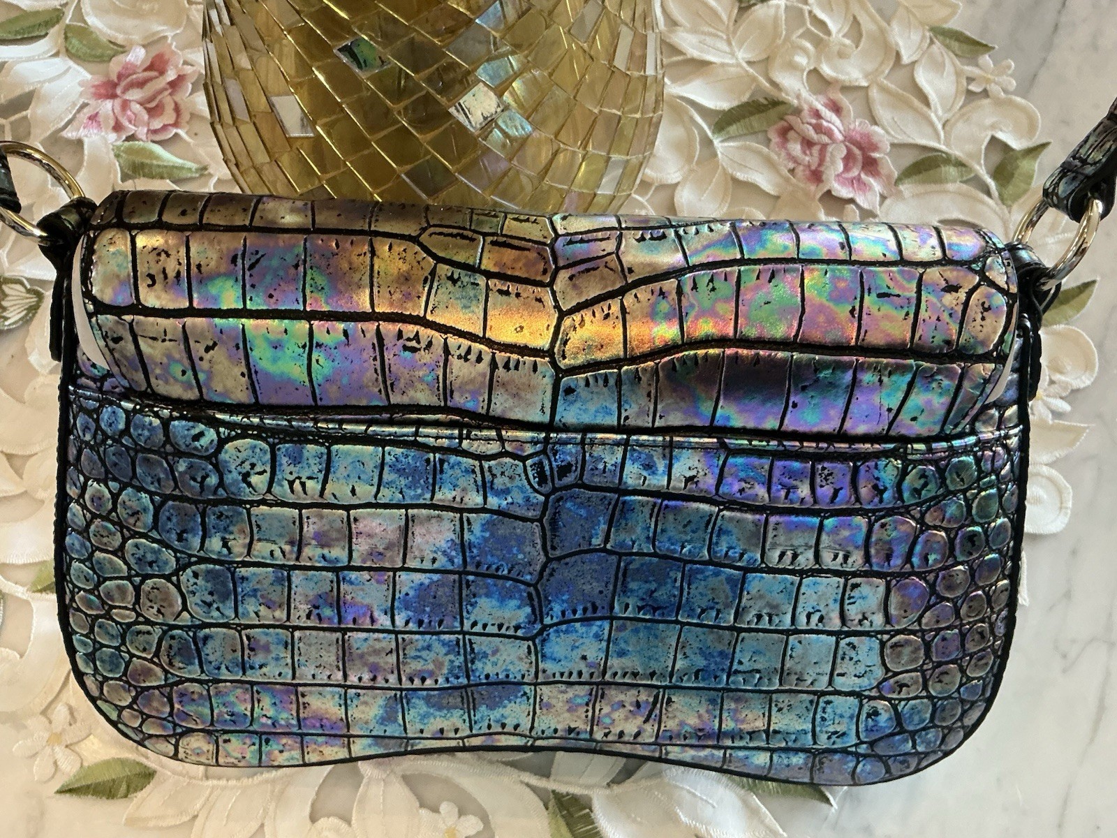 Brahmin Nerida Shoulder Bag Black Galexia Handbag with Iridescent Multicolor