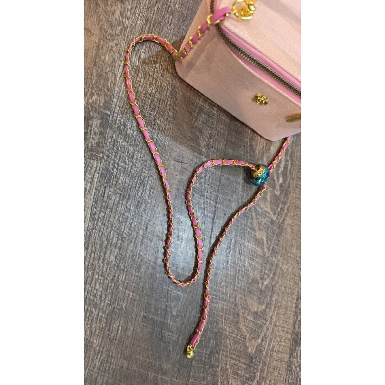 Pink Beige Shoulder Bag Gold Chain Strap Bag Charm Top Handle Women Rectangle