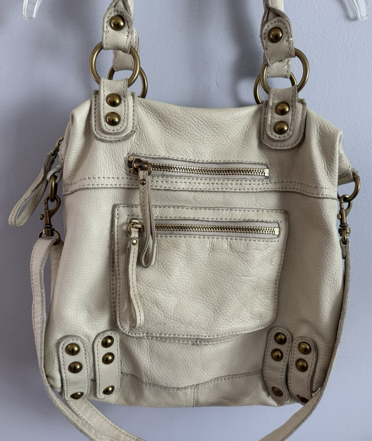 Linea Pelle Dylan Tote Leather Crossover Shoulder Bag Purse Cream