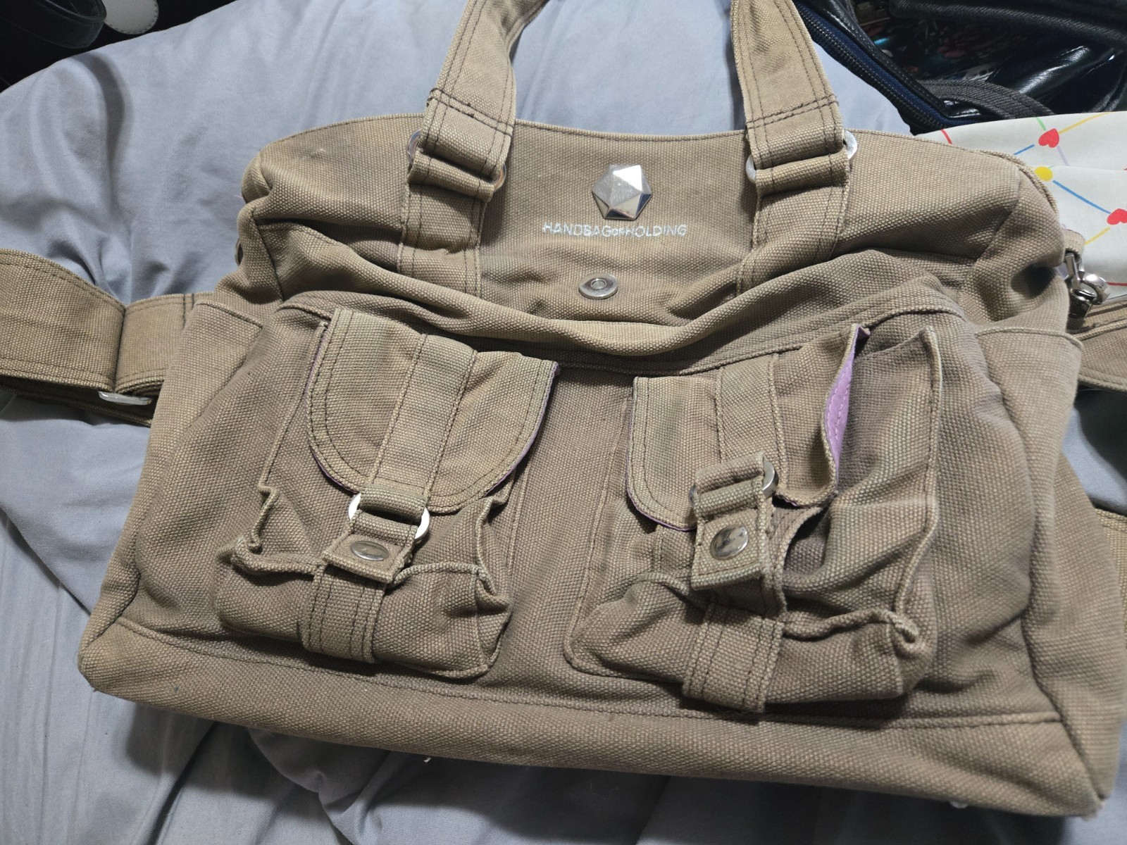 ThinkGeek Handbag Of Holding Women’s Beige Canvas Shoulder Tote Laptop