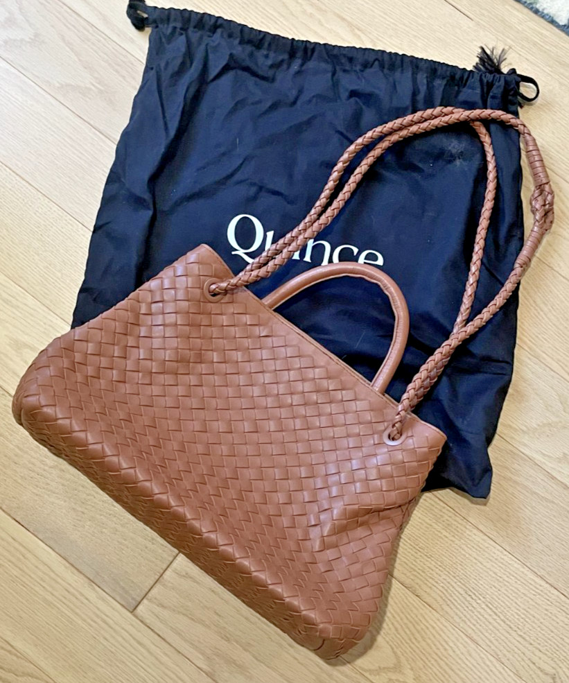 Qunice Italian Woven Leather Satchel Bag Cognac-slightly used – looks new