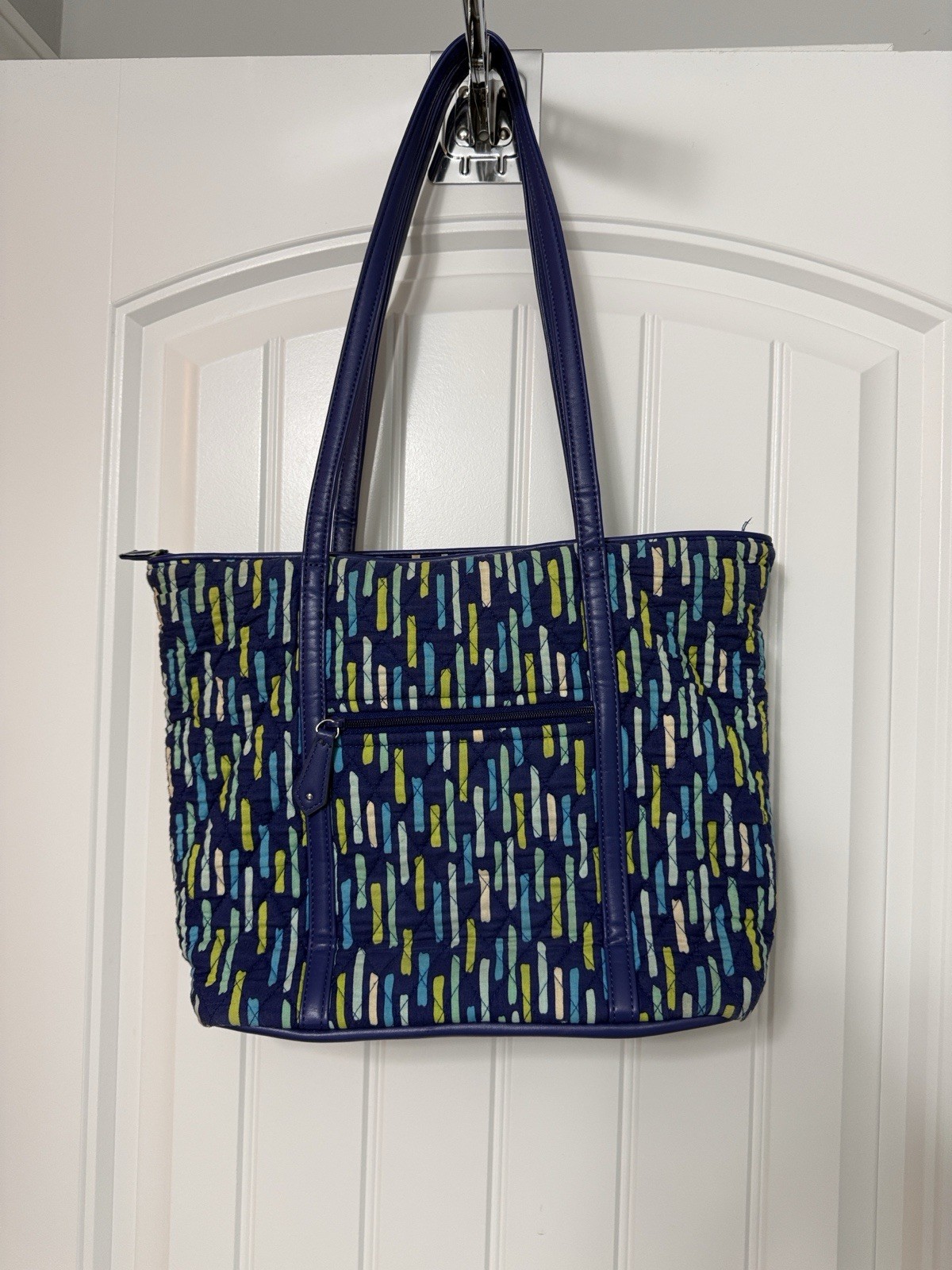 Vera Bradley Quilted Geometric Print Zip Top Tote Bag with Inner/Outer Pockets