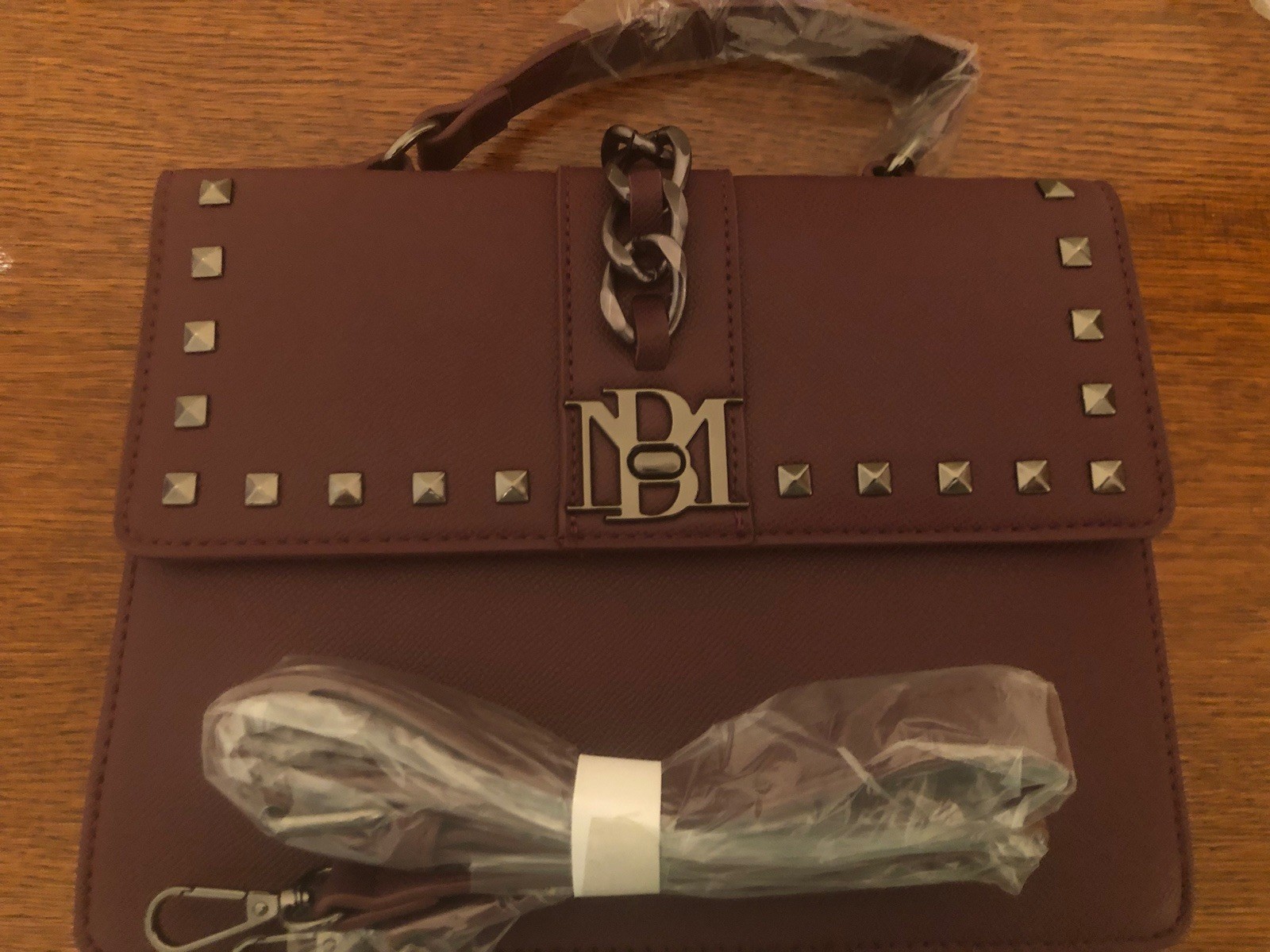Badgley Mischka Stunning Stud Crossbody Top Handle Satchel Bag Vegan Leather NWT