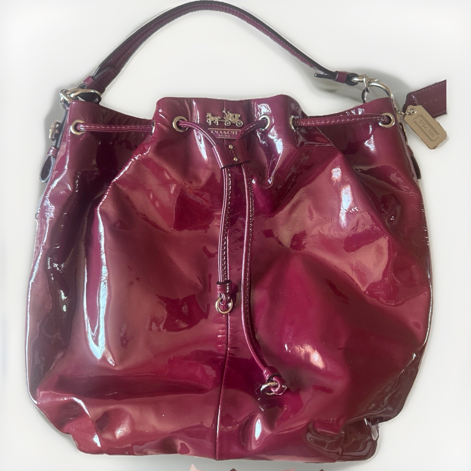 Coach Burgundy Drawstring Zip Shoulder Bag w Hang Tag & Original Dust Bag