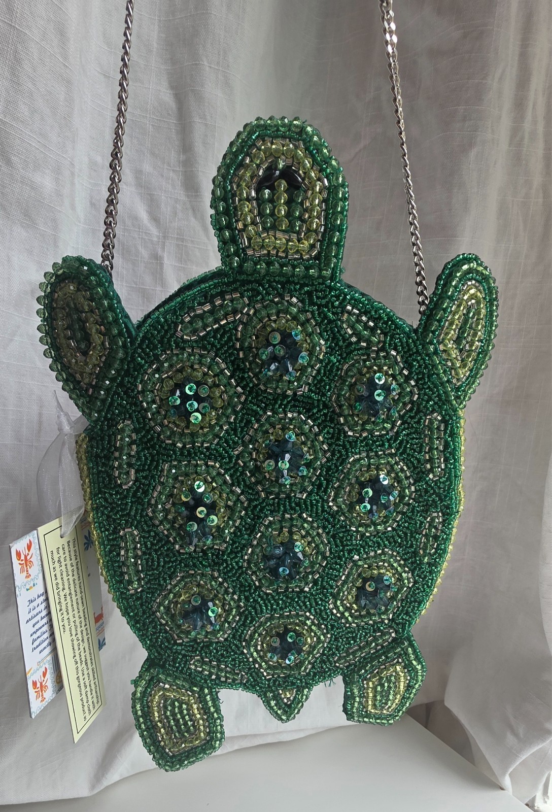 Green Sea Turtle Beaded Crossbody Bag Handcrafted in India NWT