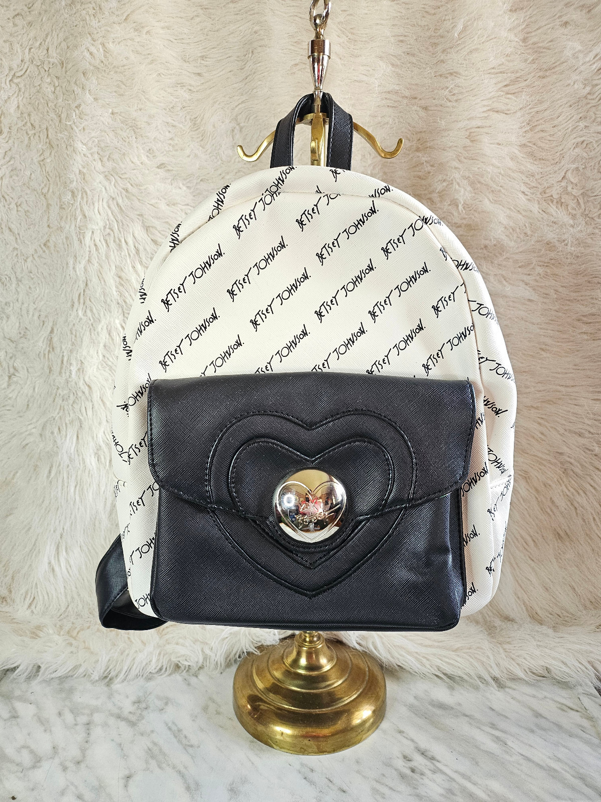 Betsey Johnson White and Black Signature Back Pack