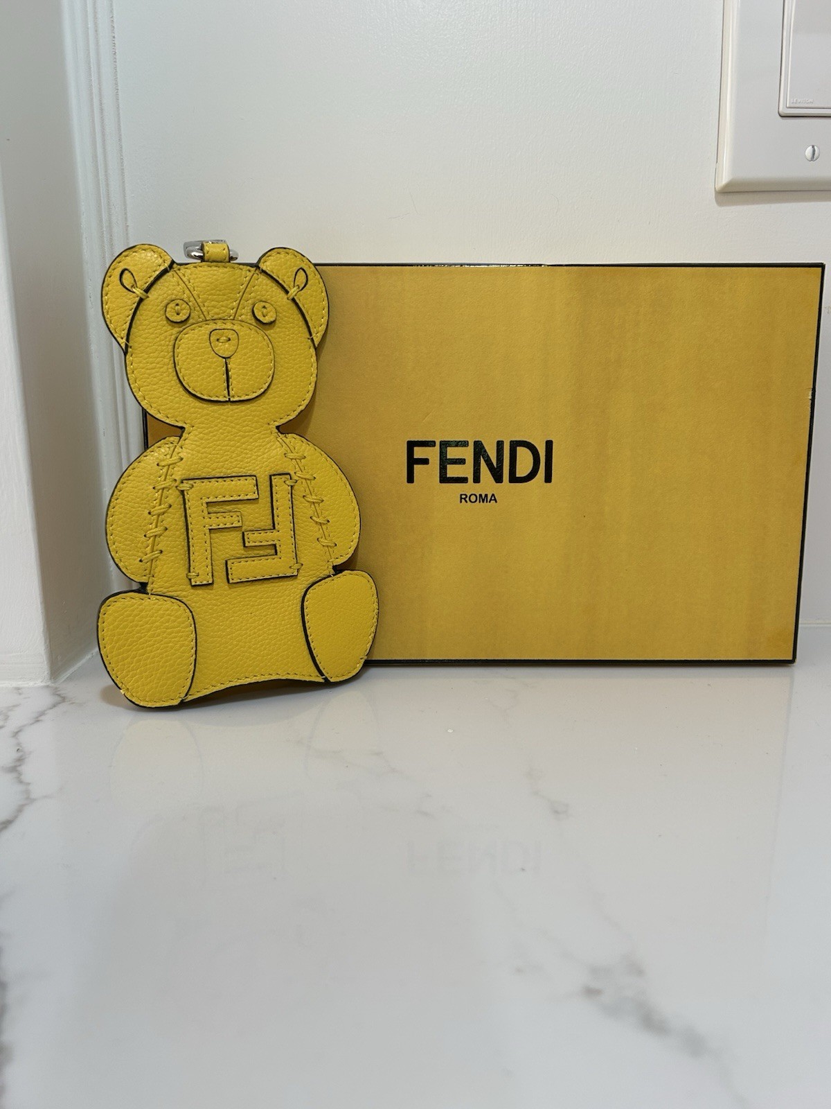 Fendi Roma Grained Leather Teddy Bear Bag Charm / Coin Holder