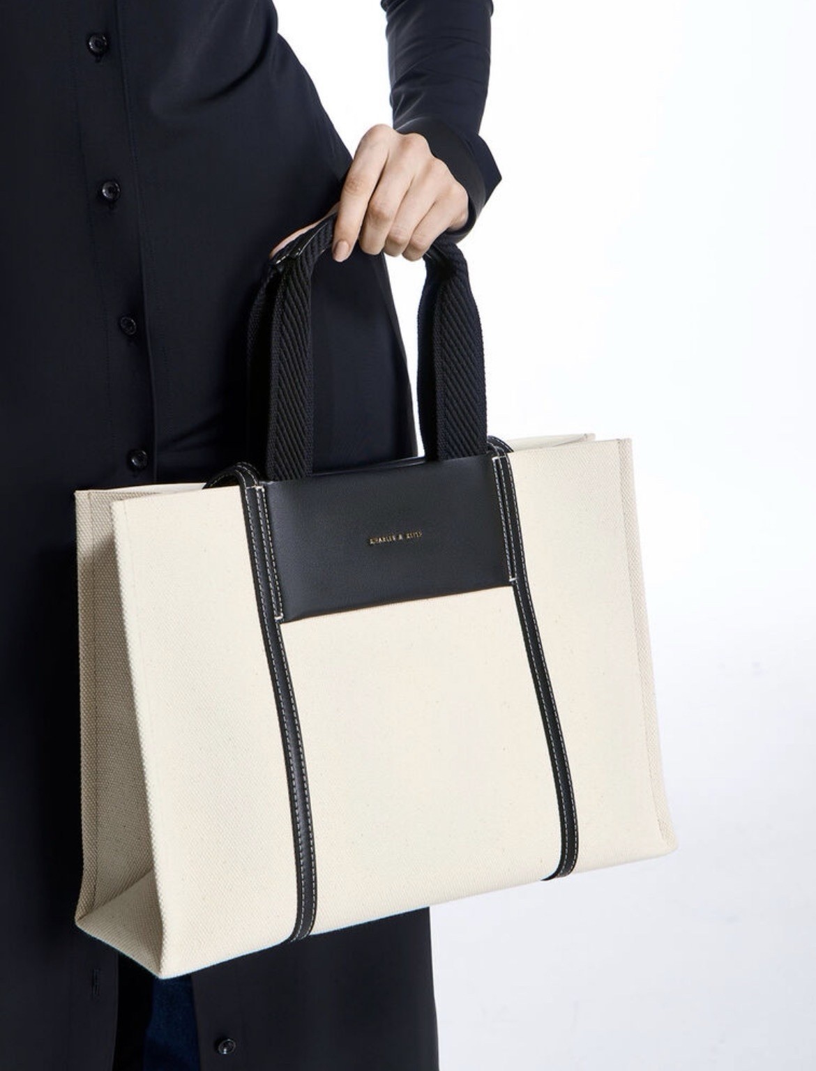 CHARLES & KEITH Shalia XL Tote Bag Multicolor Colorblock Magnetic Double Handle