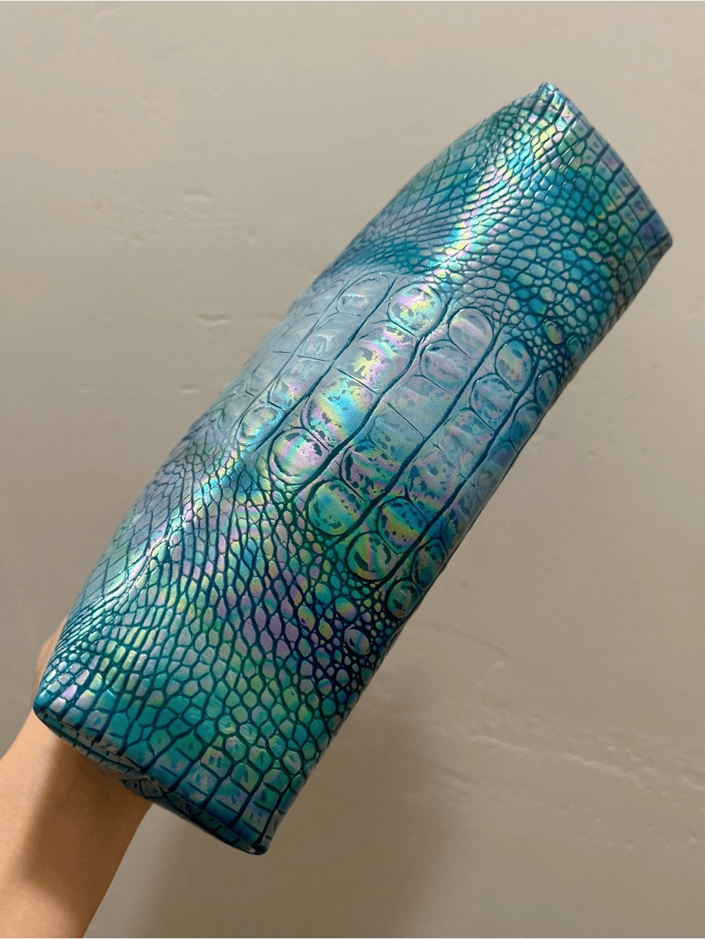 Iridescent Croc-Embossed Cowhide Handmade Unique Rivet Frame Bag, Large Size
