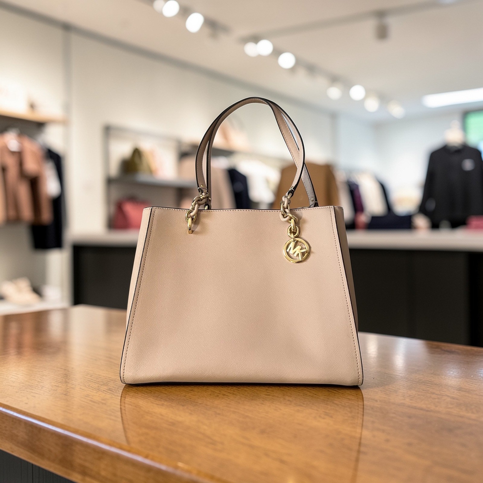 Michael Kors Cynthia Tote Women Large Pink Excellent Saffiano Leather Gold Chain