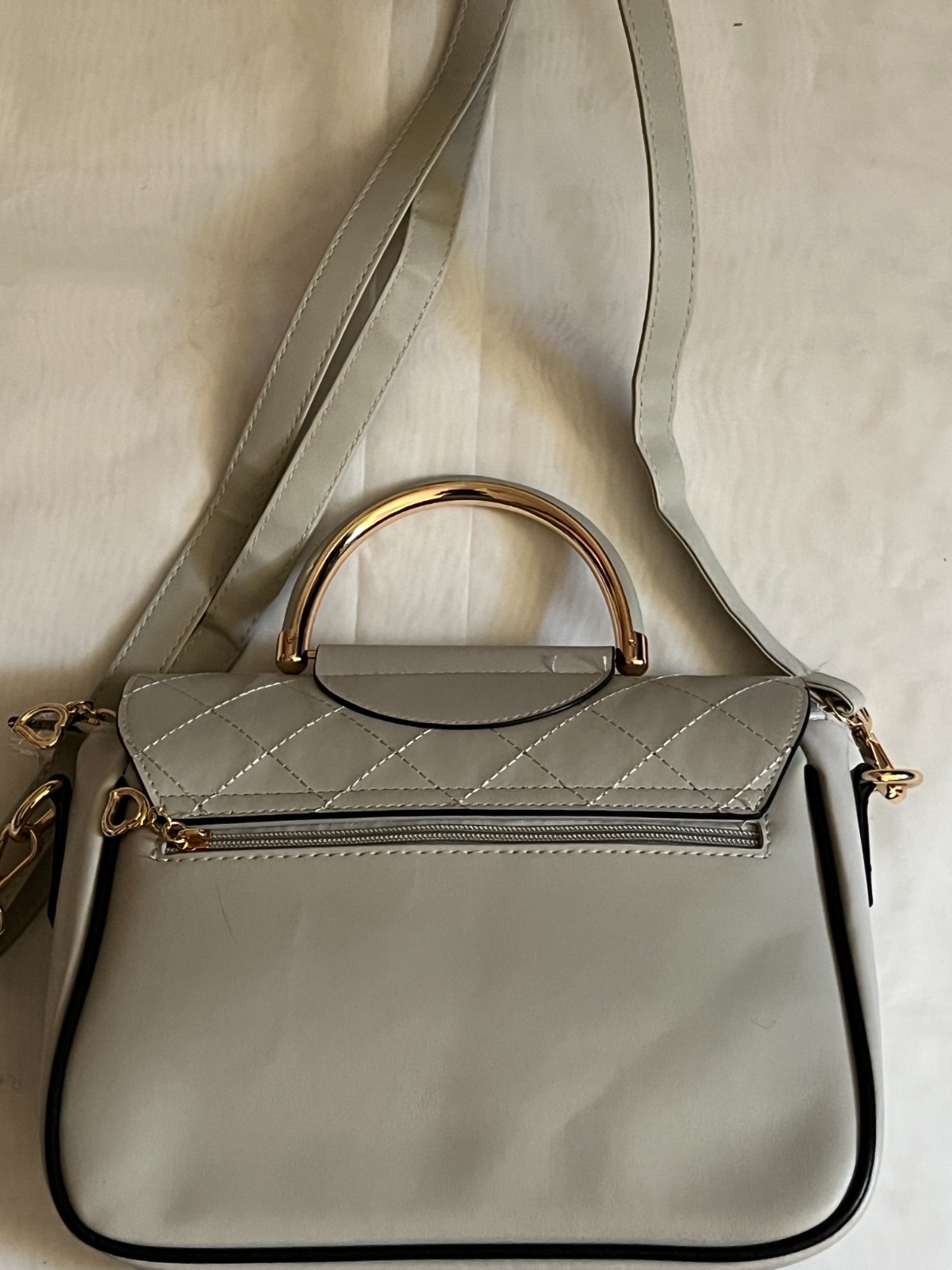 Bella Russo Purse Small Handbag Light Gray Gold Hardware Removable strap.