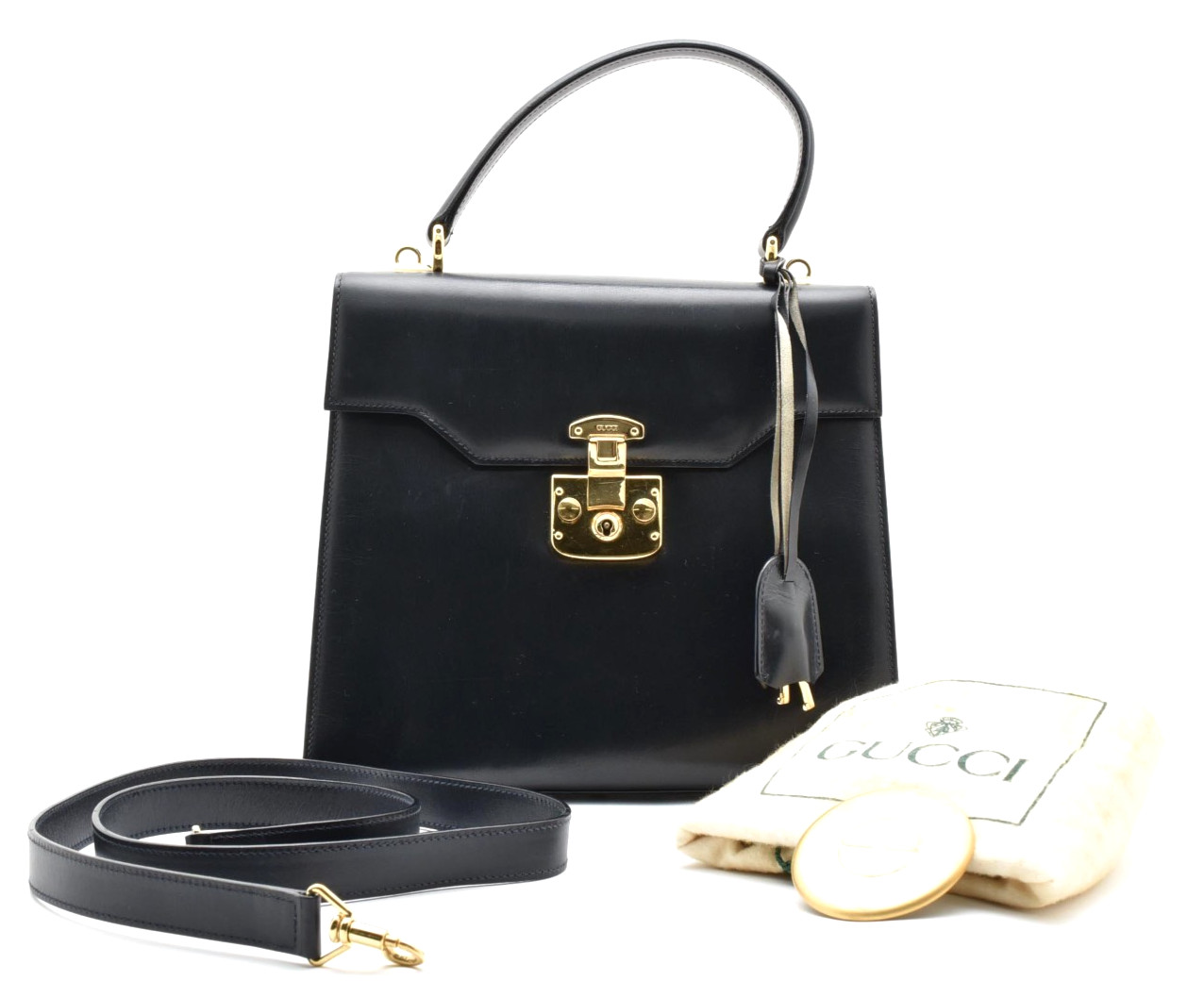Vintage GUCCI [Rank A] Lady Lock 2way Shoulder Top Handle Bag Purse Leather Auth