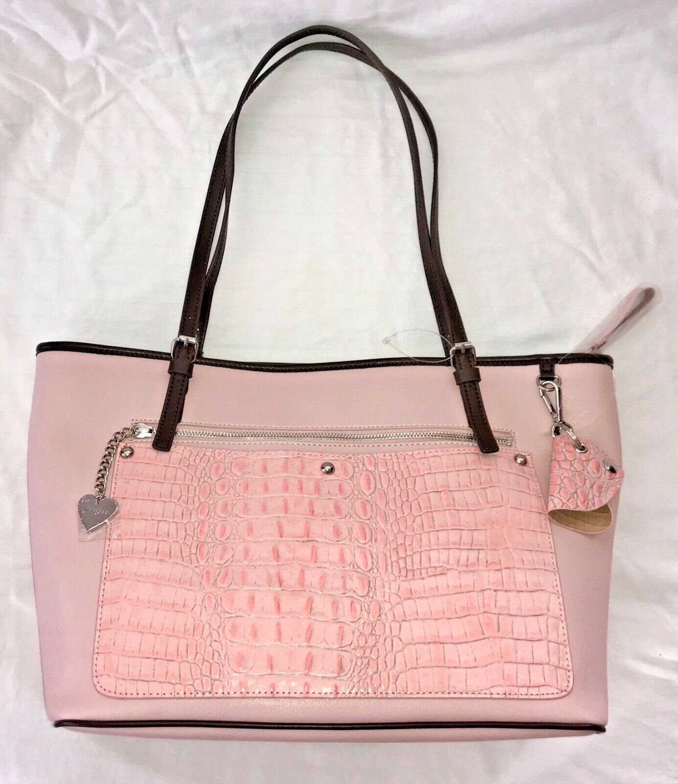 NEW AURIELLE TOTE HANDBAG, TEA ROSE/BLUSH COLOR, ADJUSTABLE HANDLES,3 INSIDER CO