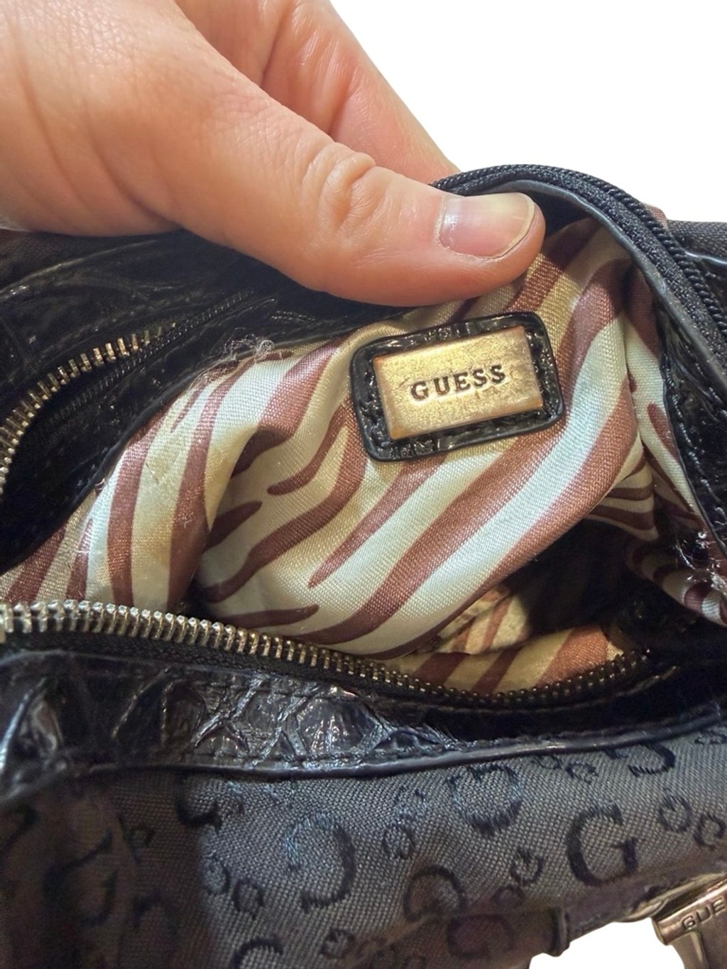 Guess Y2K Black Logo Baguette Shoulder Bag Faux Croc Large G Hardware