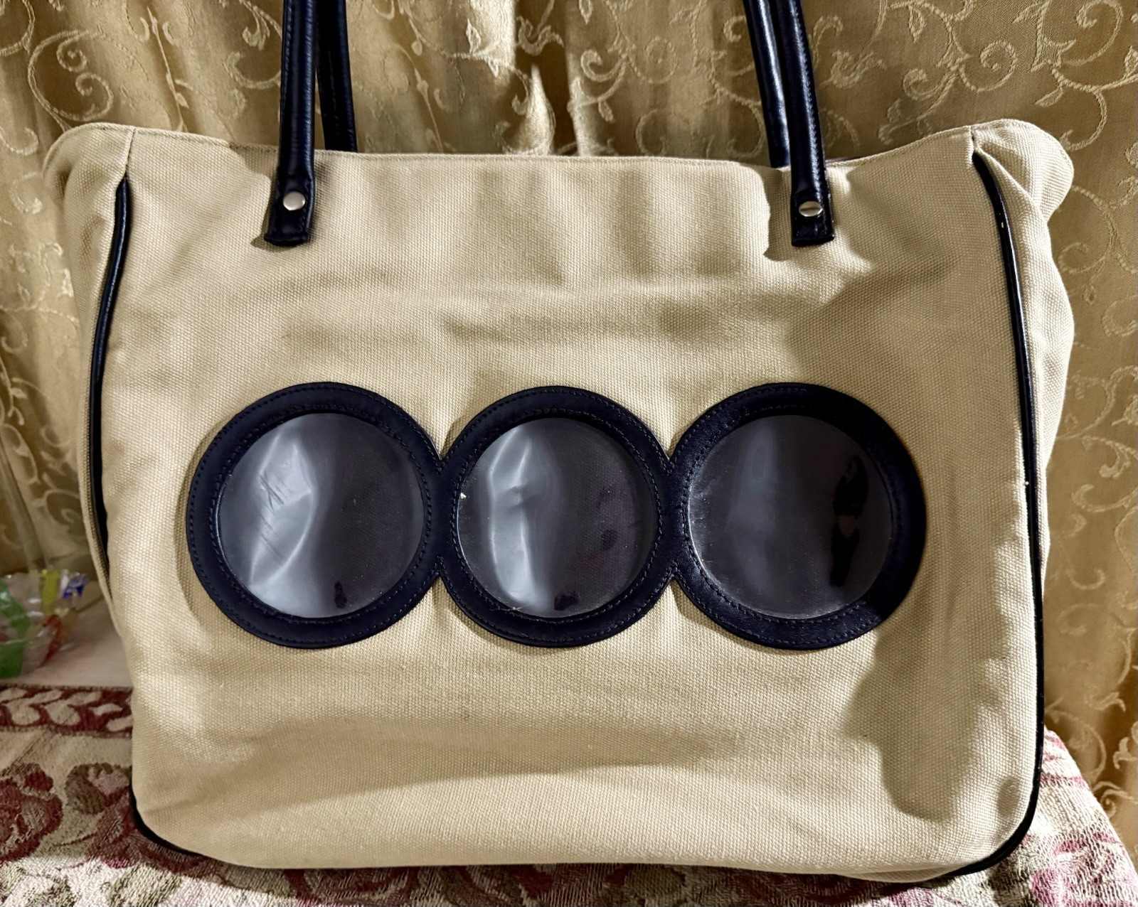 Red Envelope Khaki and Brown Canvas Photo Collage Large Tote Bag