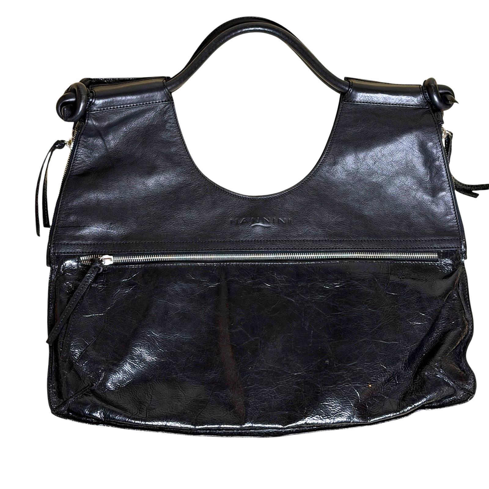 Nannini Leather Satchel Tote Purse Bag Black bv