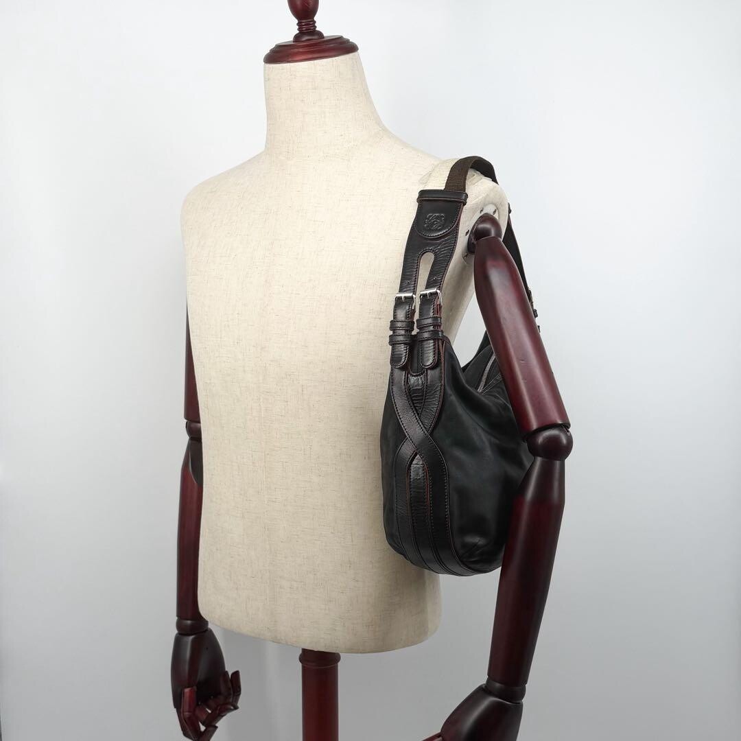 LOEWE One Shoulder Bag Anagram Nappa Leather Black Vintage Authentic From Japan