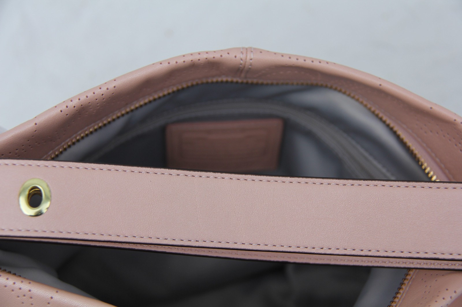 Y2K Coach F19407 Blush Pink Perforated Leather North South Duffle Handbag NWT