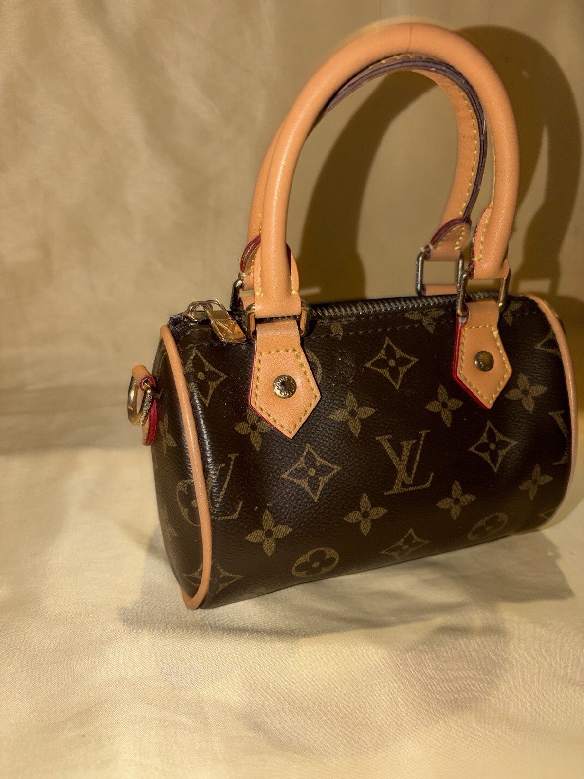 Louis Vuitton Monogram Mini Cylinder Satchel Zip Top Handle Brown Beige Gold
