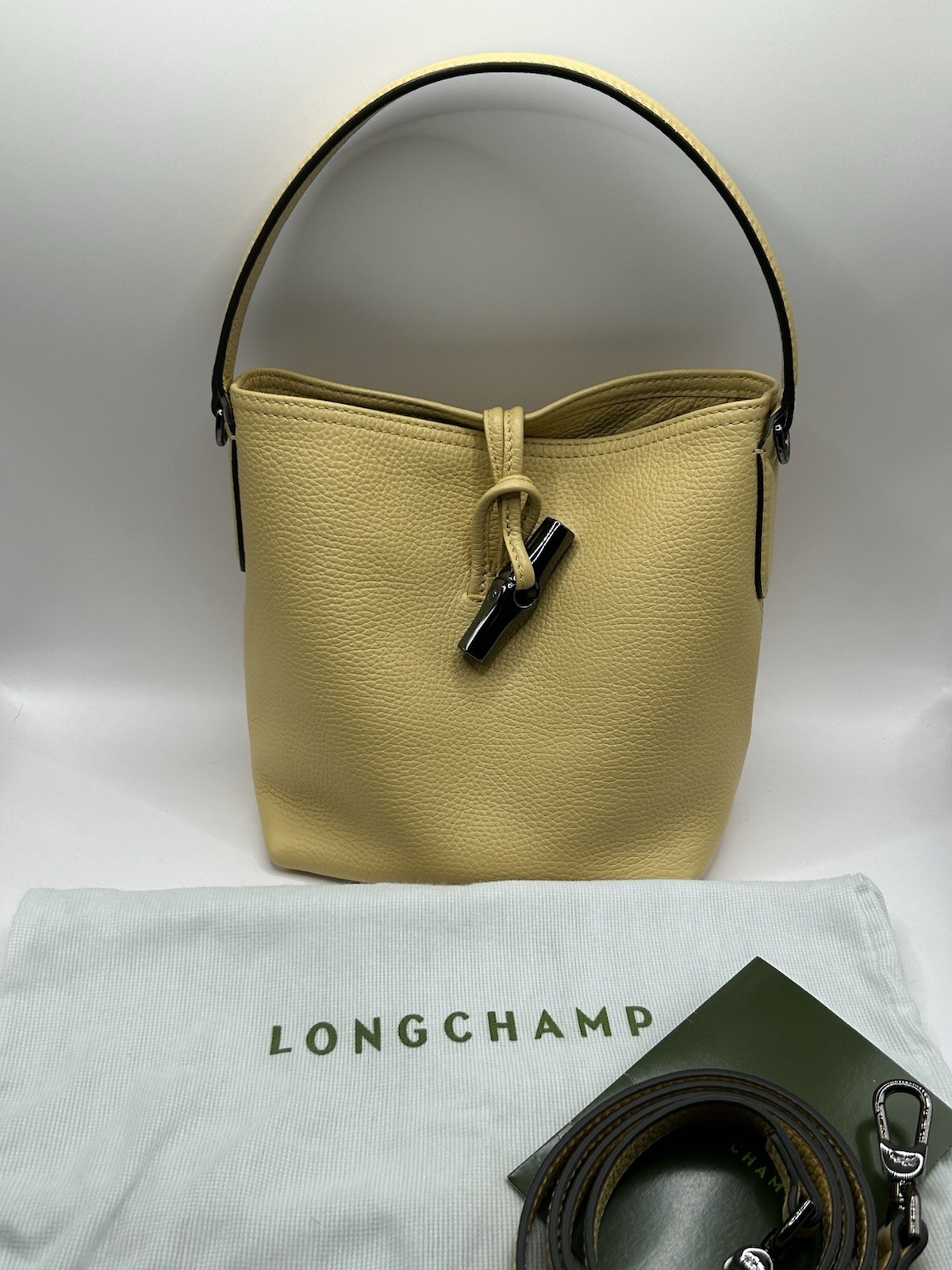Longchamp Le Roseau Bucket BaDrawstring Bag Pistachio full inclusion