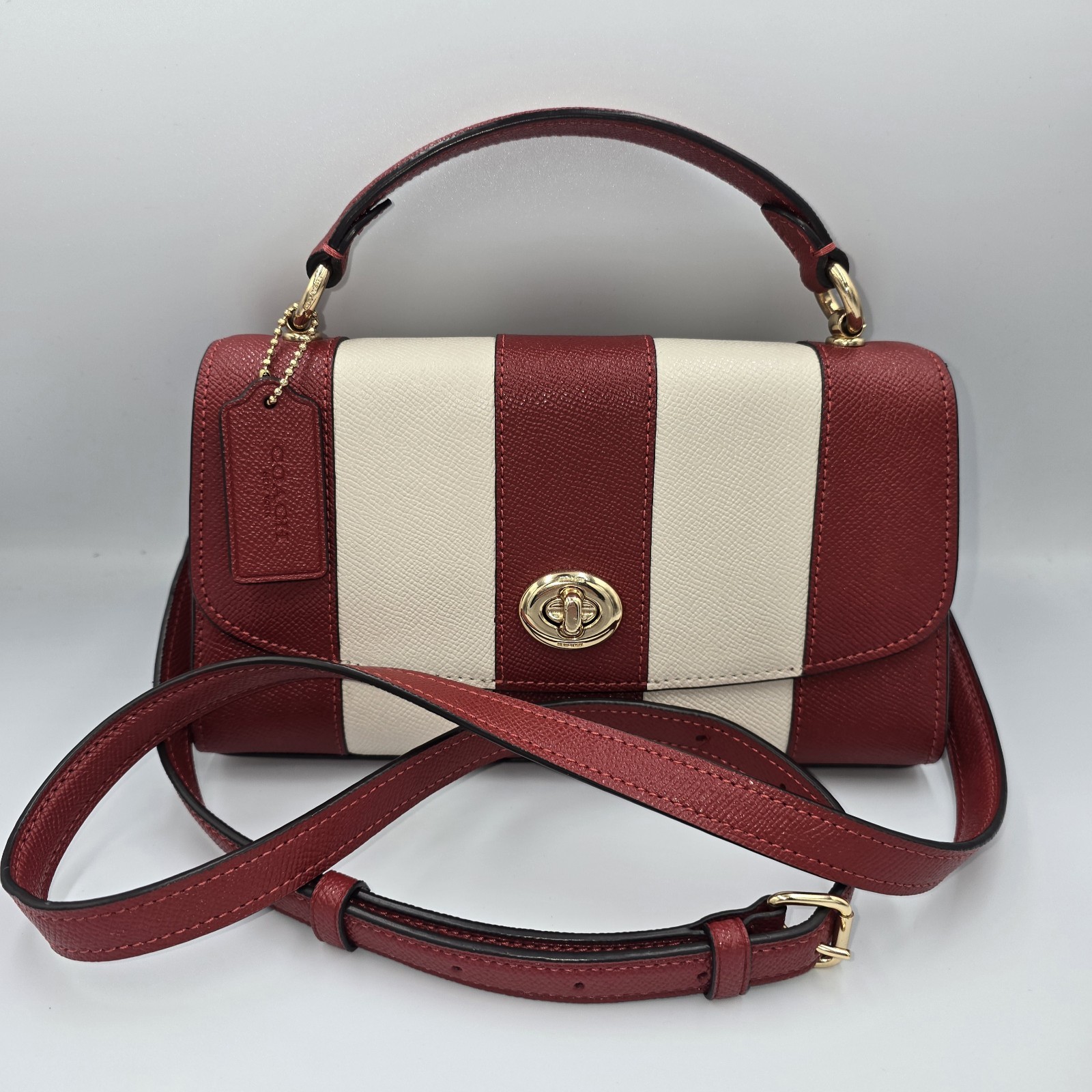 COACH C1435 Red White Tilly Top Handle Crossgrain Satchel Crossbody Gold Trnlock