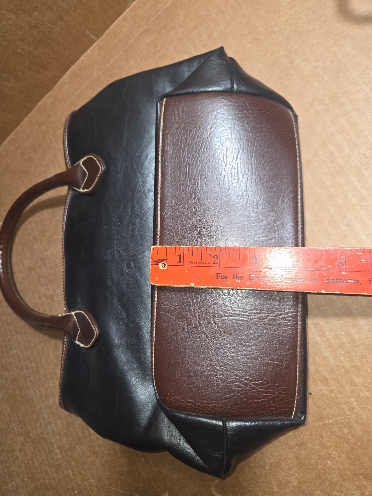 Purse Capezio Black Leather with Brown Trim Dual Top Handles Gold Highlights