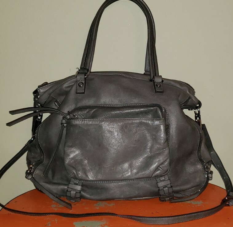 JOELLE HAWKENS GRAY LEATHER SHOULDER BAG PURSE BAG