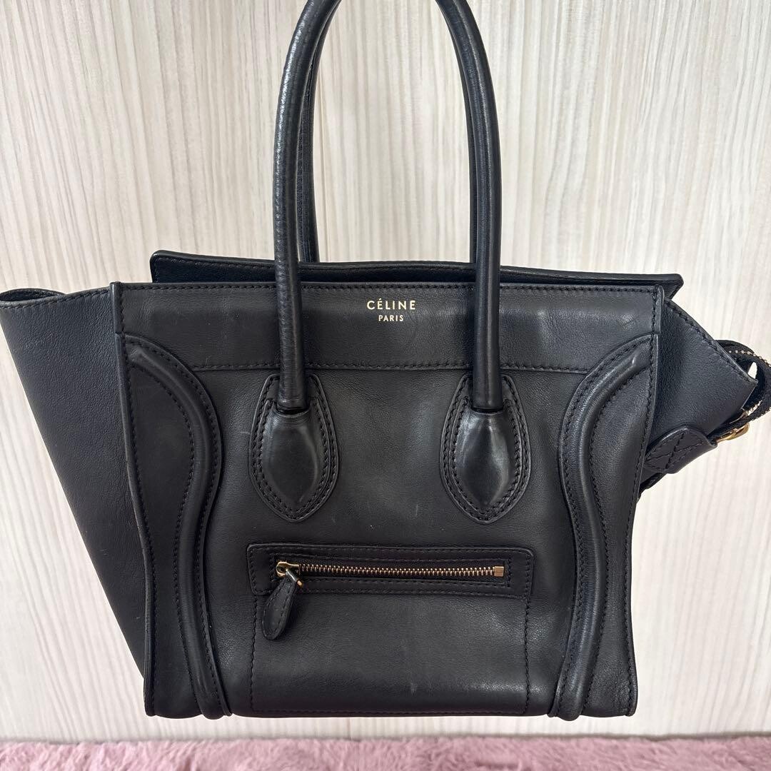 CELINE Handbag Cow leather Black Mini Authentic From Japan