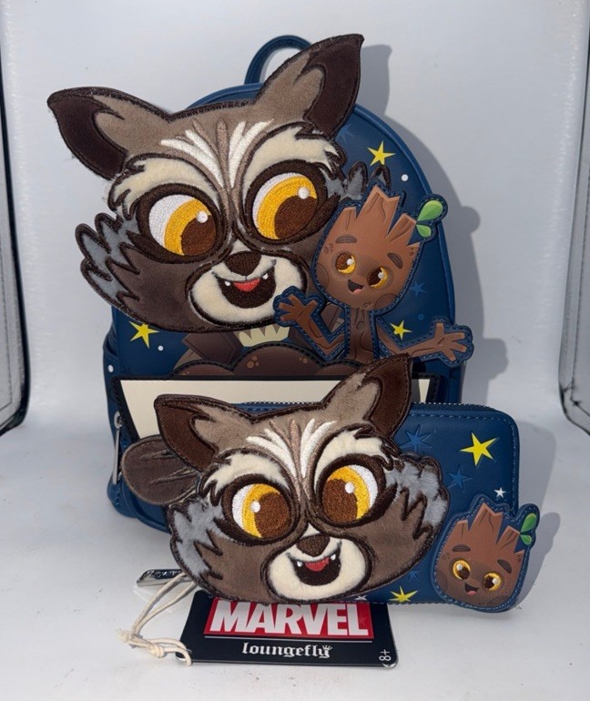 Loungefly SDCC 2023 Marvel GotG Rocket & Groot Mini Backpack & Wallet Set