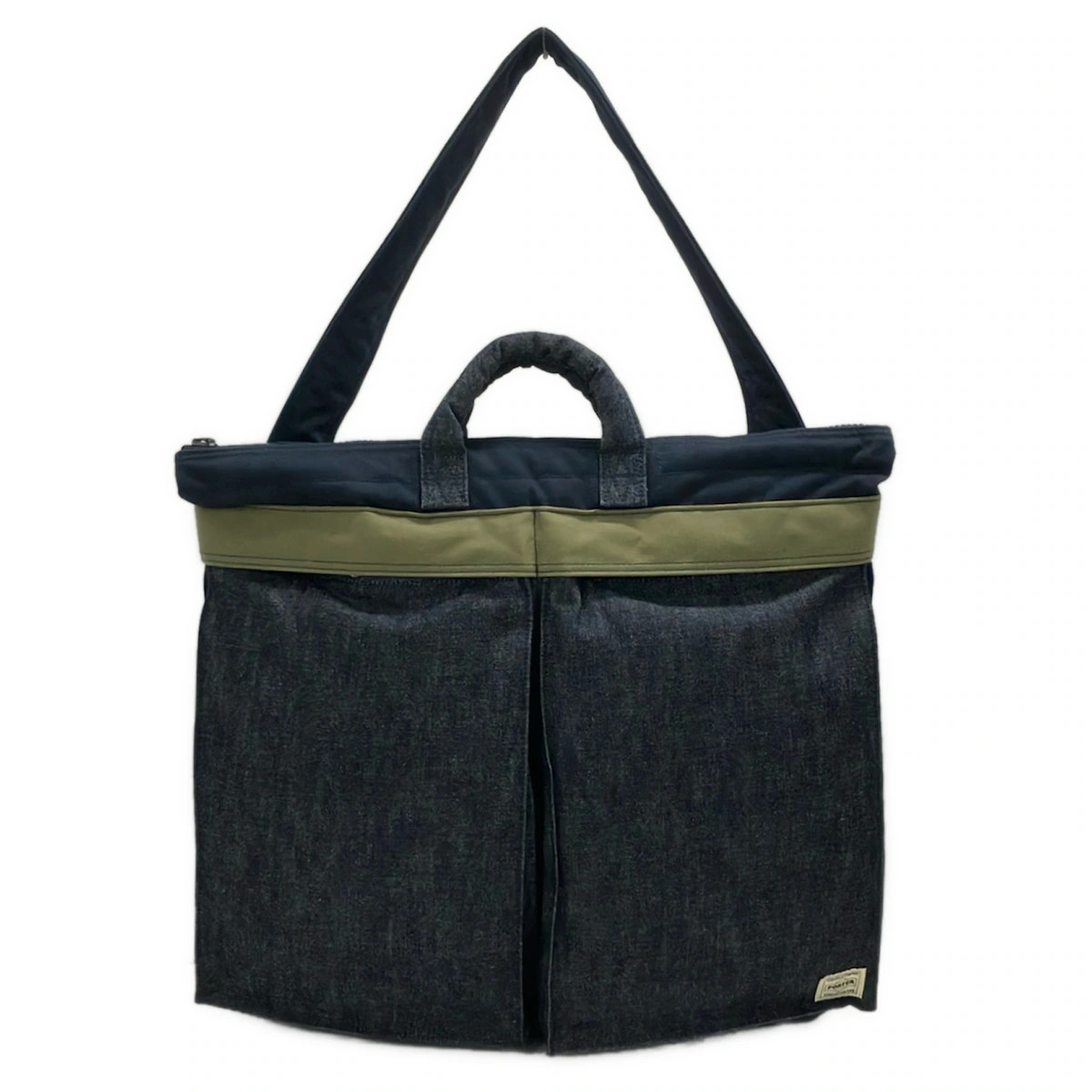Porter /Yoshida Tanker Dark Navy Khaki Denim Nylon Shoulder Bag