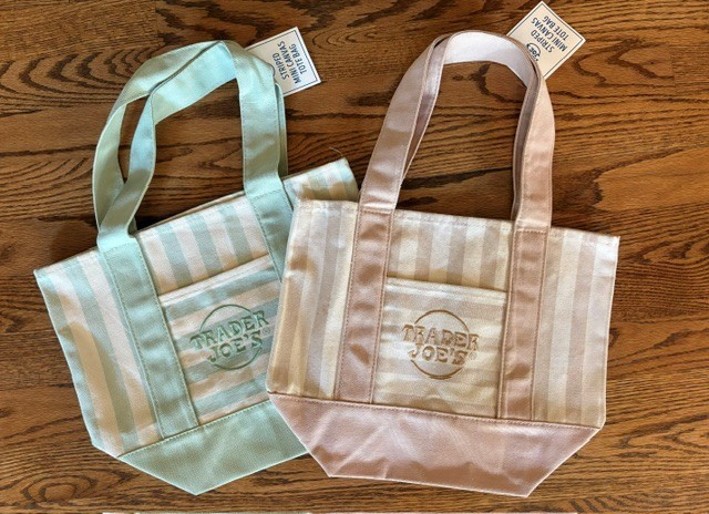 Two Trader Joes teal and pink mini tote bags – brand new