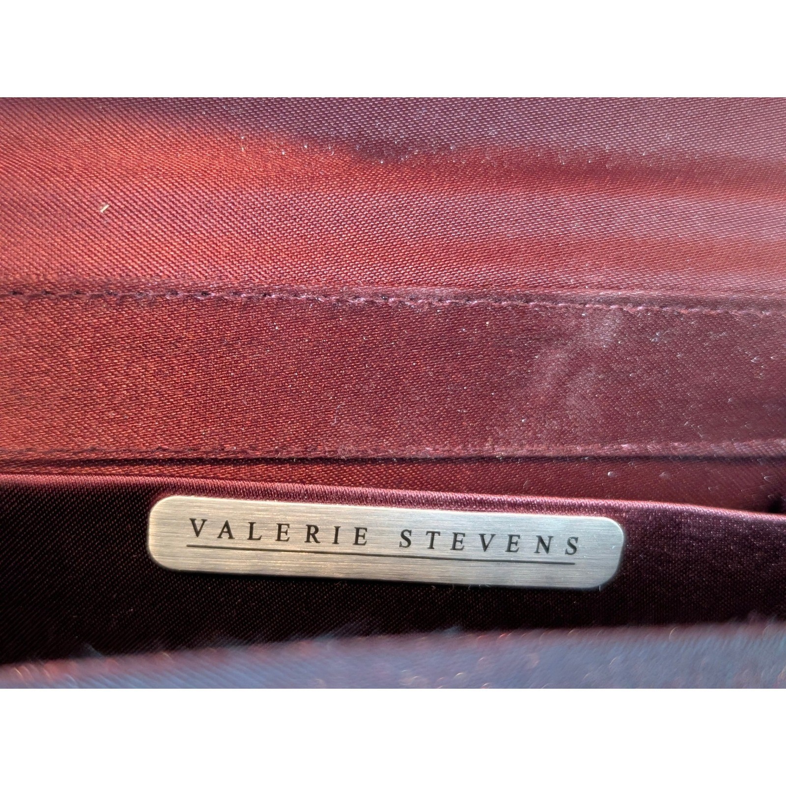 Valerie Stevens Burgundy Satin Beaded Paisley Evening Clutch Shoulder Bag Mirror